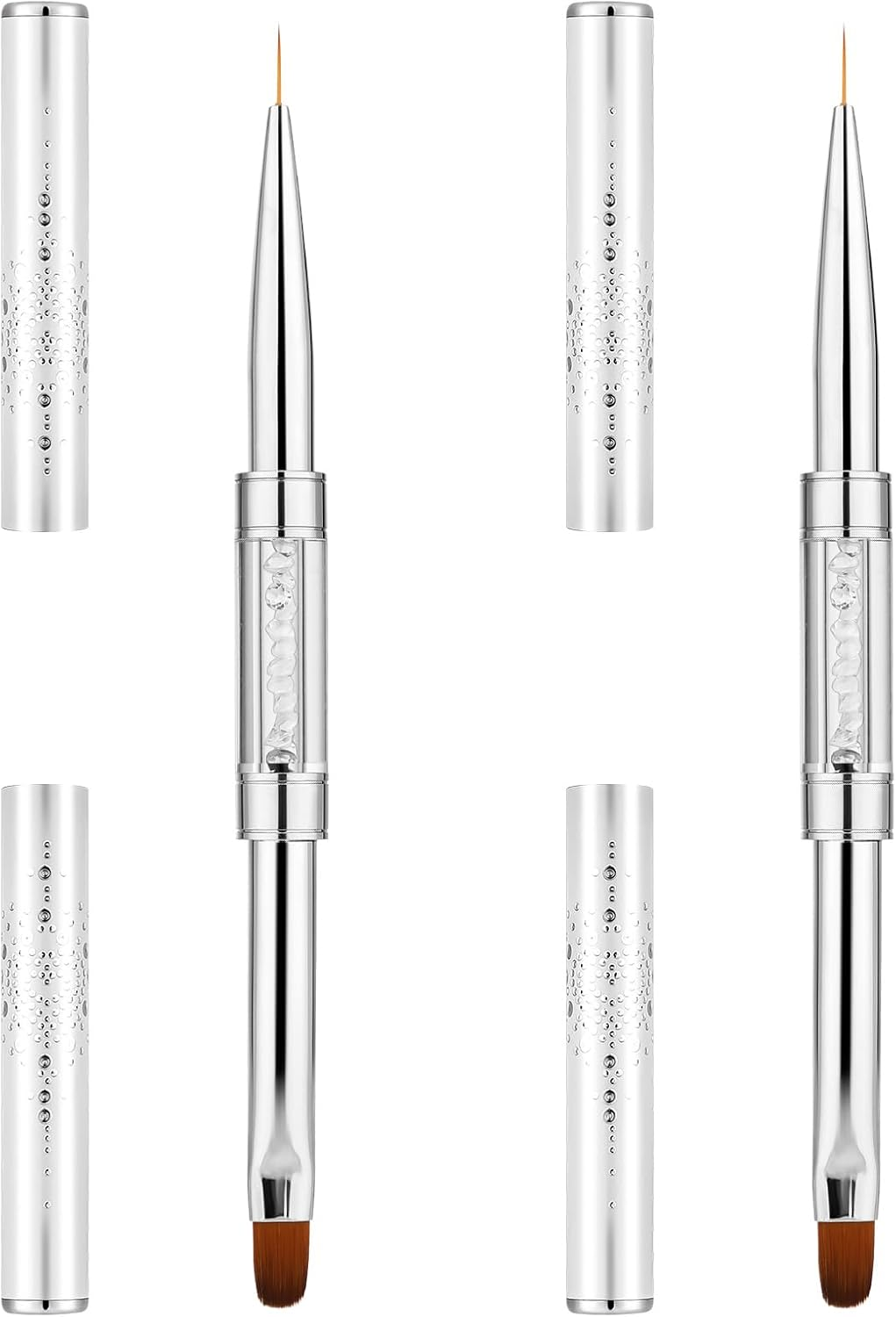 2Pcs Dual-Ended Nail Design Brush Builder Gel Brush Rhinestone Handle UV Gel Nail Brush Thin Nail Brush Set Nail Liner Brush Striping Nail Art Brushes for Nail Art Design