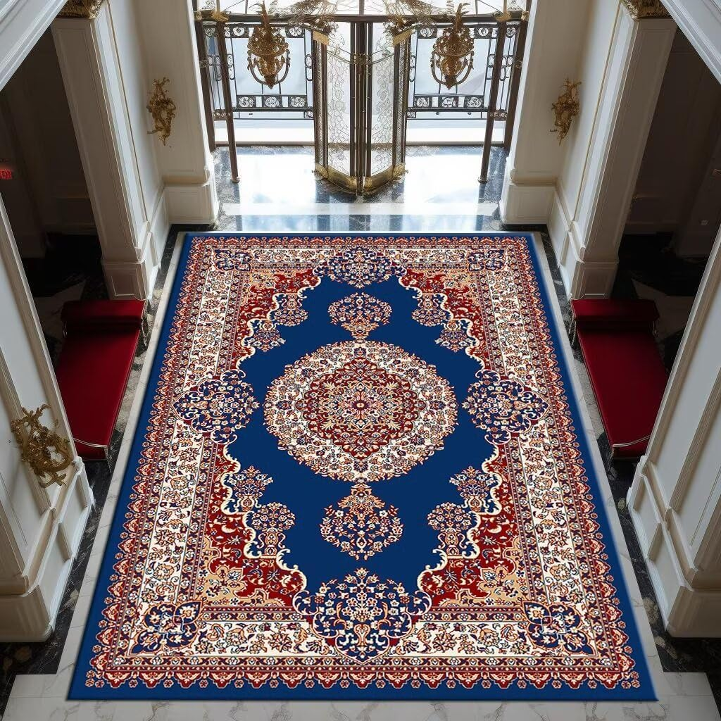 120 * 80Cm Washable Rugs for Entryway, Faux Wool Vintage Throw Rug for Entrance Kitchen, Soft Boho Floor Covering Carpet Retro Distressed Medallion Mat Traditional Interiors (07)