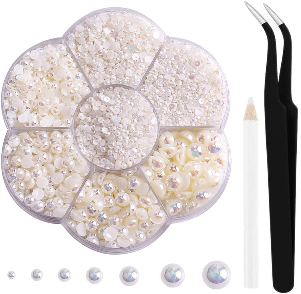 Aodse 6000 Pcs Nail Pearls for Nails Art, AB White Half Pearl for Crafts, Face Eyes Makeup, Charms DIY Crafting Charms Decorations Accessories