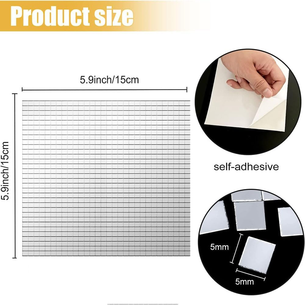 5400Pcs Self-Adhesive Mirror Tiles, Mini Square Mirrors Mosaic Tiles Sticker for Disco Ball, Art,Craft, Home Decoration (5X5Mm) image number 4