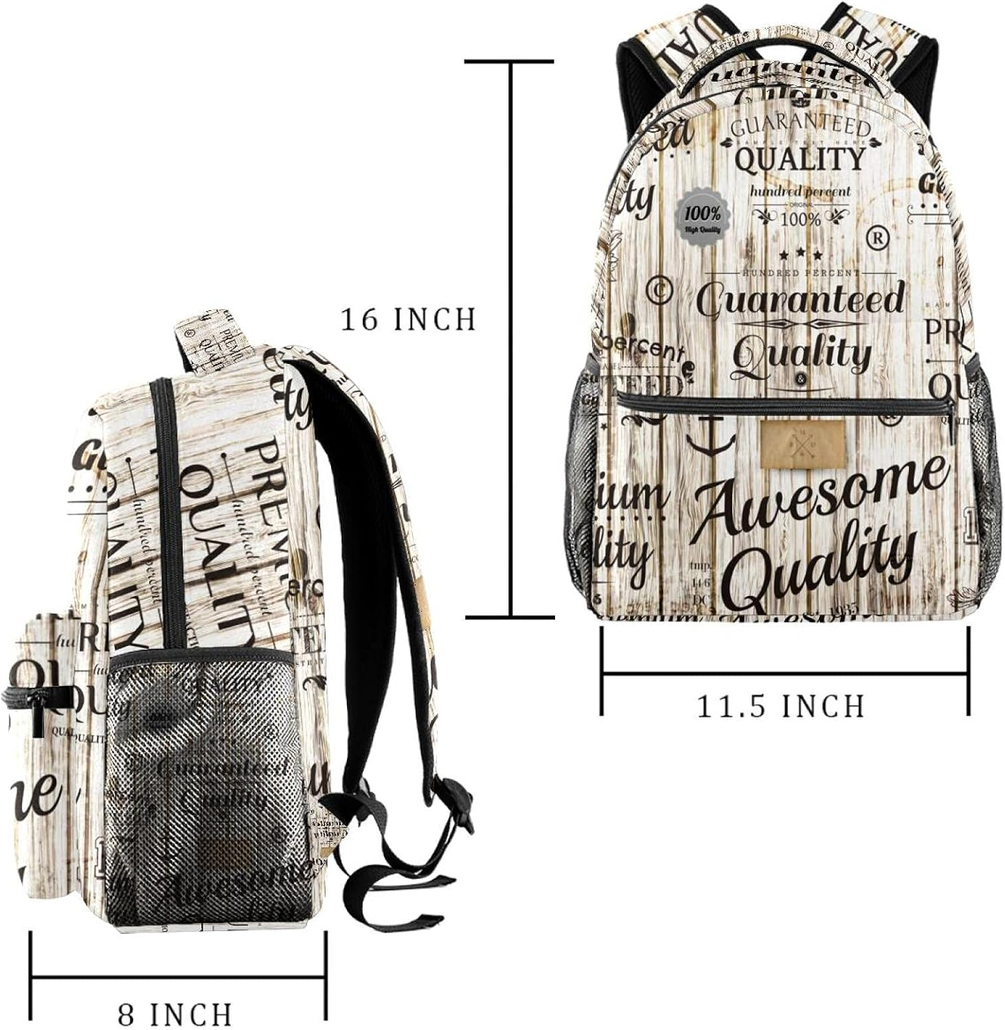 Nostalgic Wood Grain Words Backpack Students Shoulder Bags Travel Bag College School Tote Backpacks image number 5