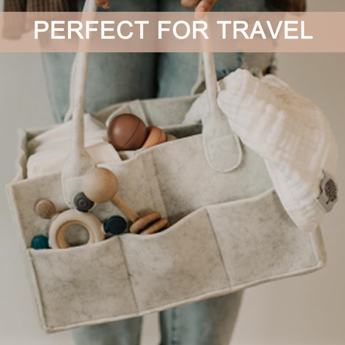 Nursery Storage Bin and Car Organizer for Diapers and Wipes - Oatmeal, Regular image number 3