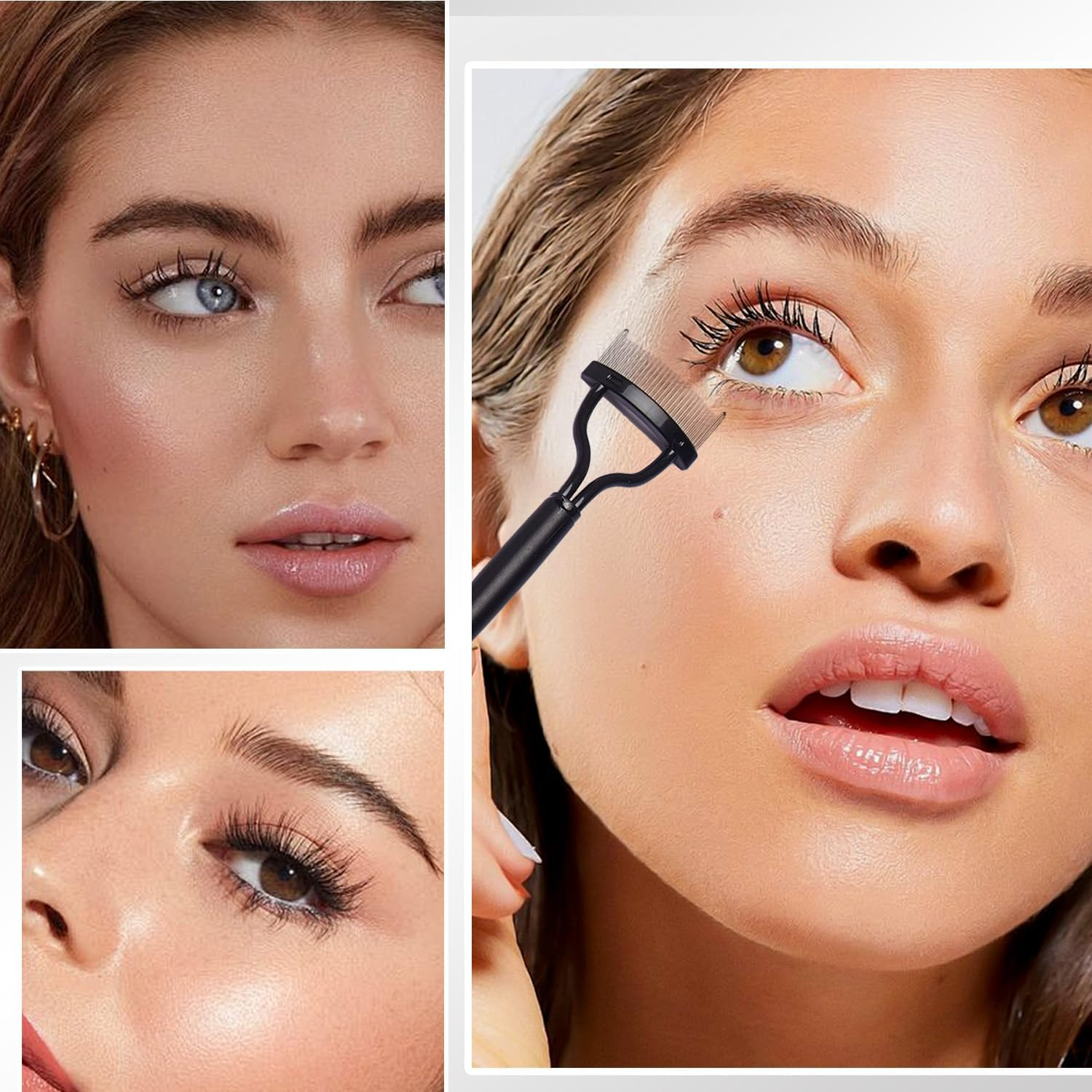 WALWAL Eyelash Comb Eyelashes Separator Tool Mascara Applicator, Arc Design with Comb Cover(Black, Collapsible)