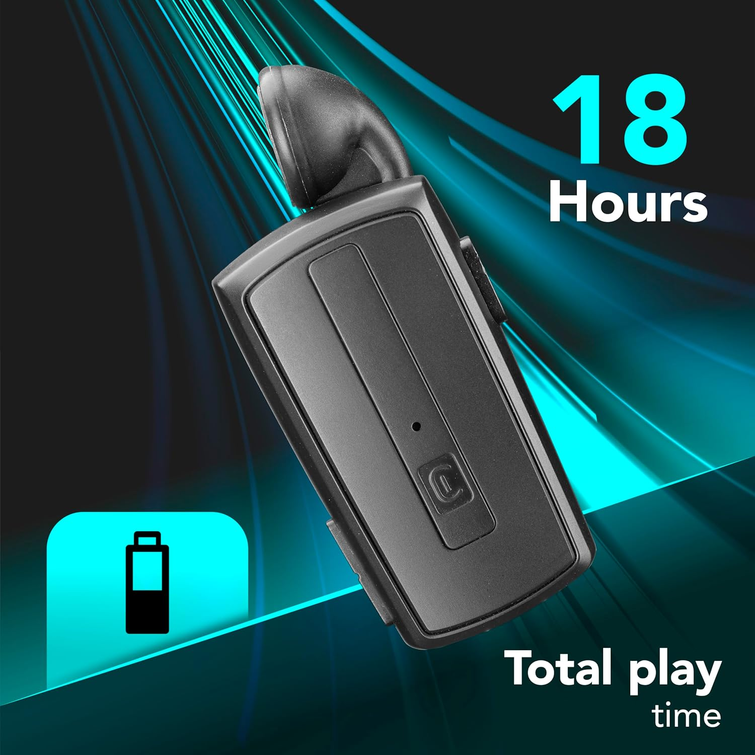 Cellularline Roller Clip Bluetooth Headset with Retractable Cable - Black/Grey image number 3