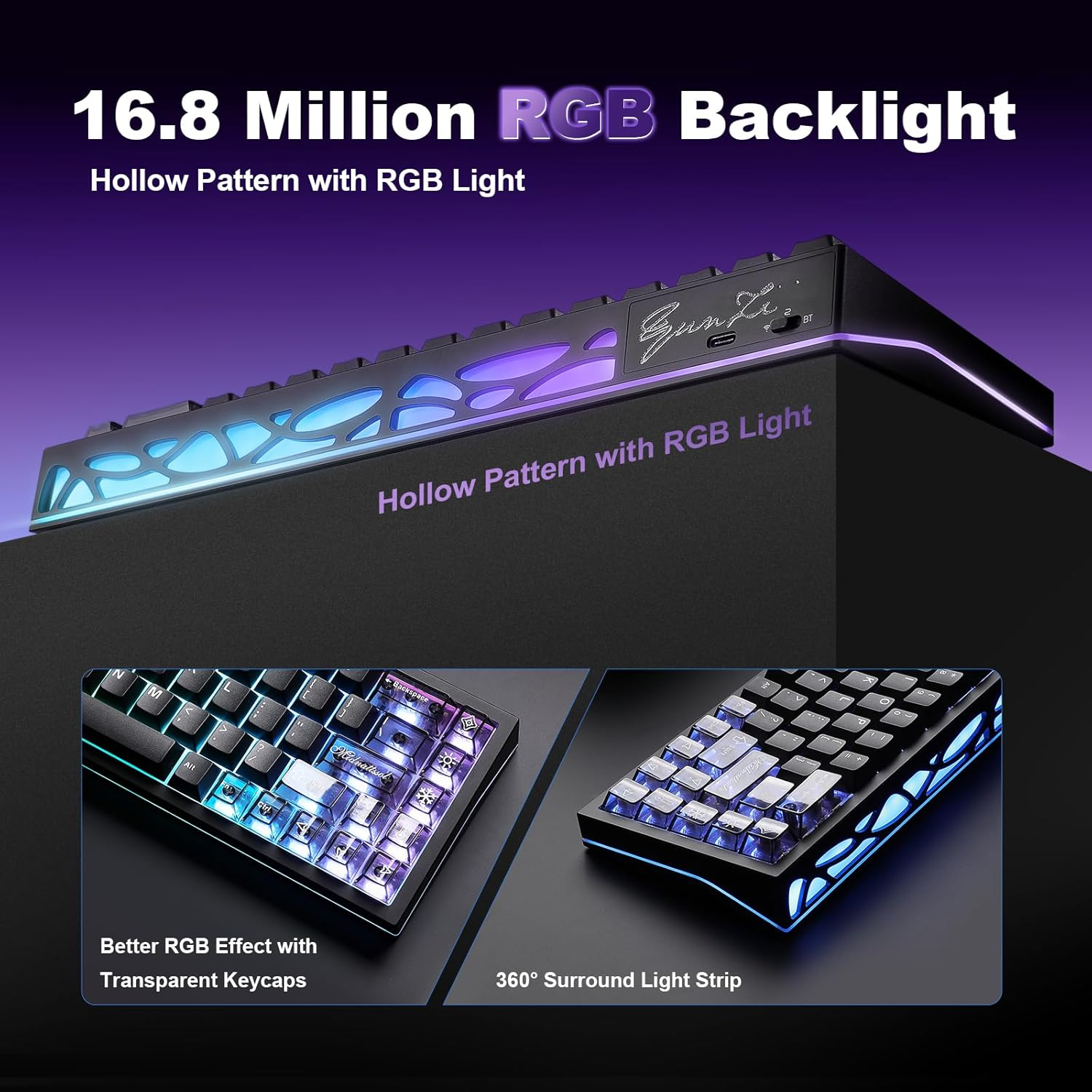 YUNZII AL65 Wireless Mechanical Keyboard,Support QMK/VIA Aluminum Gaming Keyboard,Gasket Structure,60% Hot Swappable with RGB Backlit Custom Keyboard for Mac/Windows (Black, Zero Linear Switch) image number 4