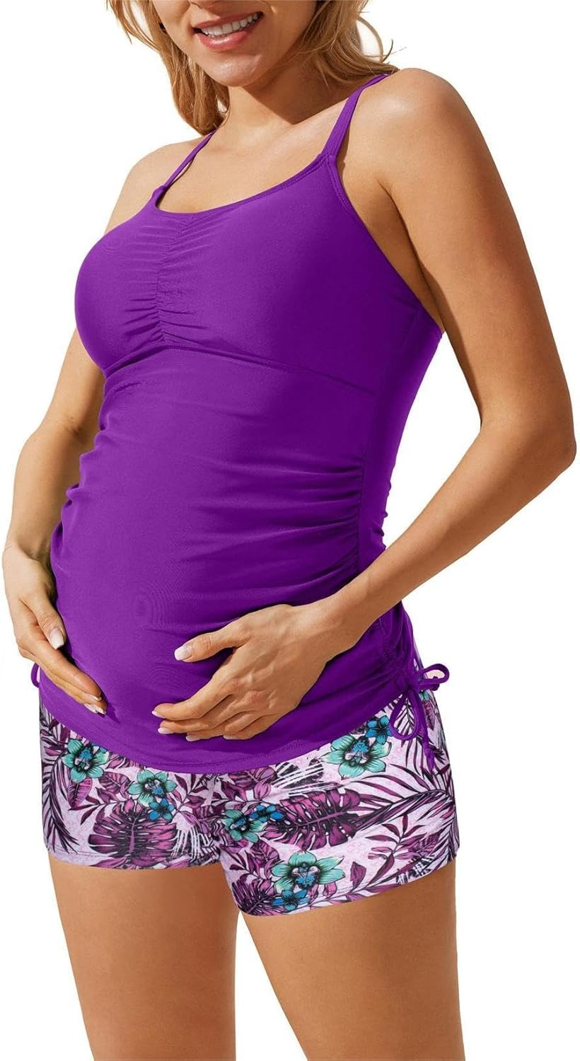 Maacie Maternity Tankini Swimsuits Tankini Top Bikini Top Boyshorts Set 3 Pieces image number 5