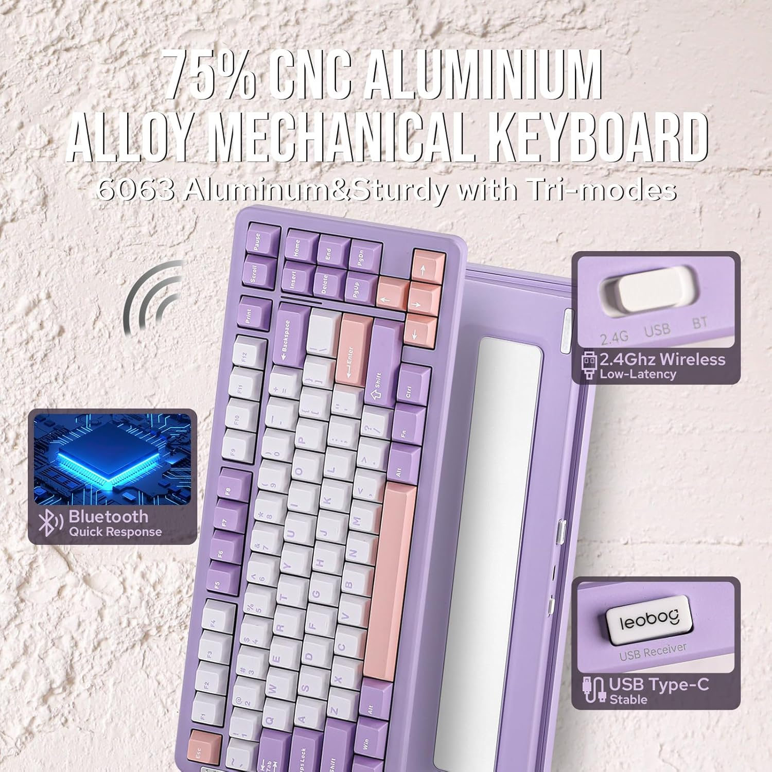 EPOMAKER X LEOBOG HI86 Wireless Gaming Keyboard, Gasket Aluminum Mechanical Keyboard with Spray-Painted Finish, Hot Swap Programmable Keyboard, RGB Backlit for Win/Mac/Gaming (Purple) image number 2