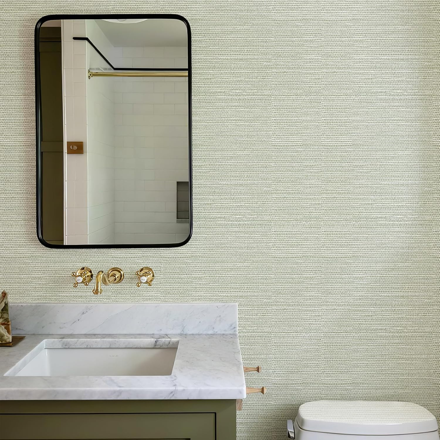 Simon&Siff Green Textured Grasscloth Peel and Stick Wallpaper 17.7"X118" Neutral Faux Grassweave Waterproof Self Adhesive Removable Wallpaper Mural for Home Decor Bedroom Kitchen Cabinet image number 3