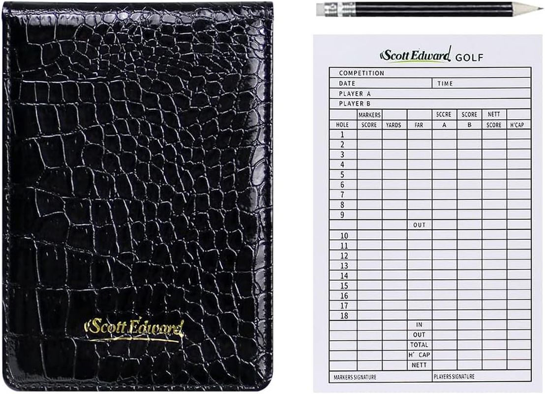 Scott Edward Golf Scorecard Cover Leather Scorecard Holder Statistic and Score Tracking Waterproof Soft Thick Umpire Lineup Card Holder