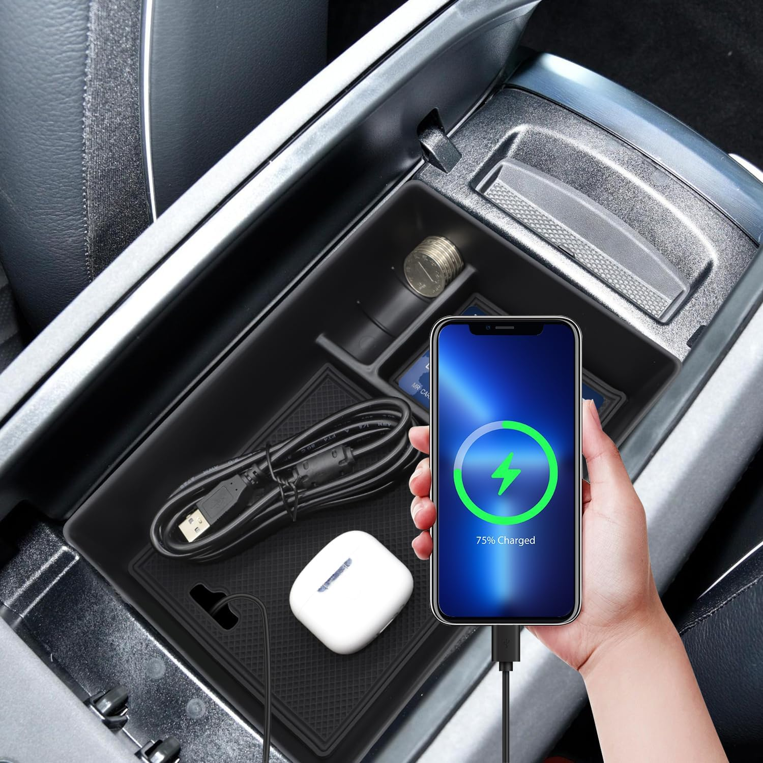 Yboueo for Benz EQE EQS Center Console Organizer Tray，Armrest Storage Box Compatible with Mercedes Benz EQE350 EQE350+ EQE500 EQS 400 450+ 580 AMG 2023+Interior Accessory image number 5