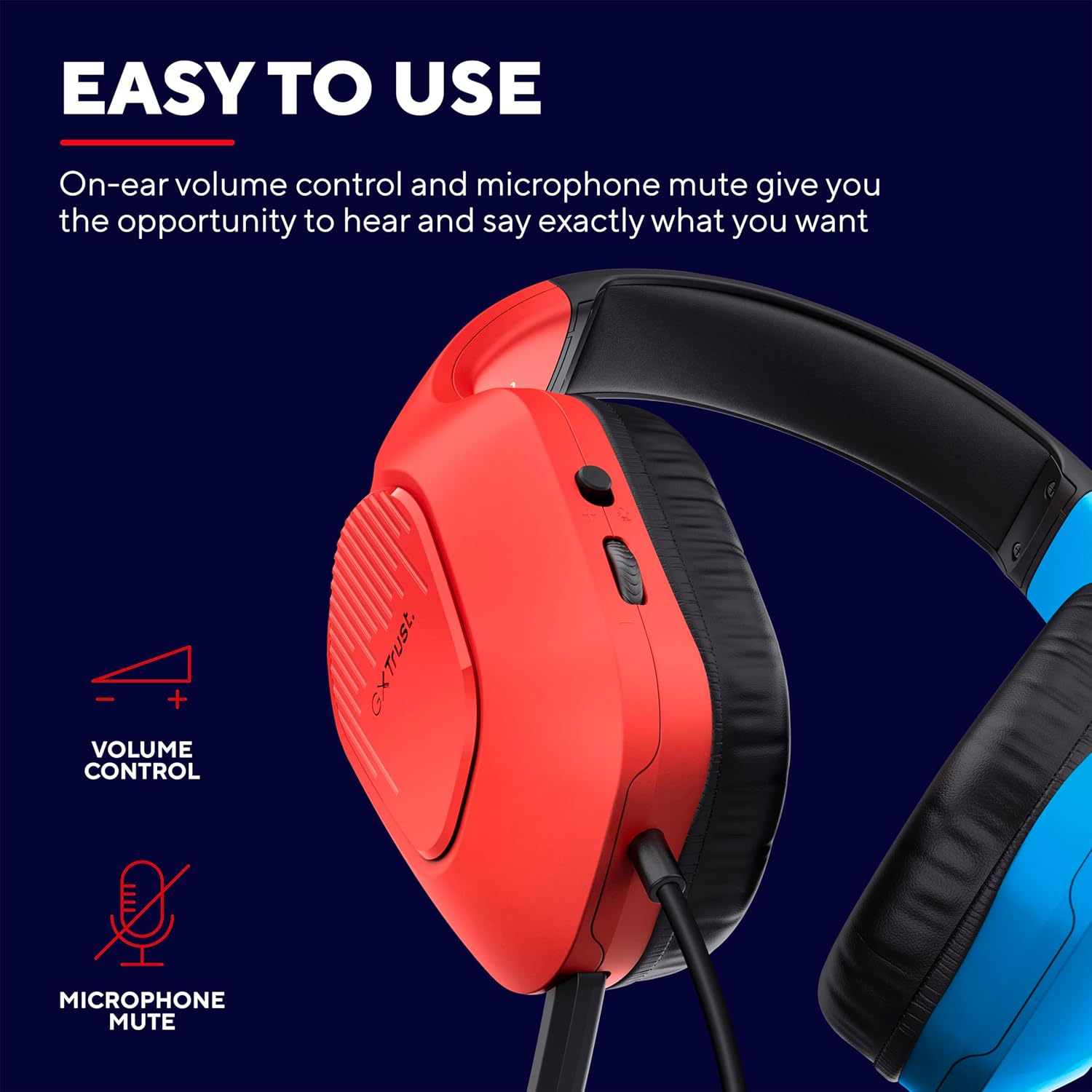 Trust Gaming GXT 416S Zirox Lightweight Gaming Headset for Nintendo Switch Consoles with 50Mm Drivers, 3.5 Mm Jack, 1.2M Cable, Foldaway Microphone, Over-Ear Wired Headphones, Blue/Red image number 5
