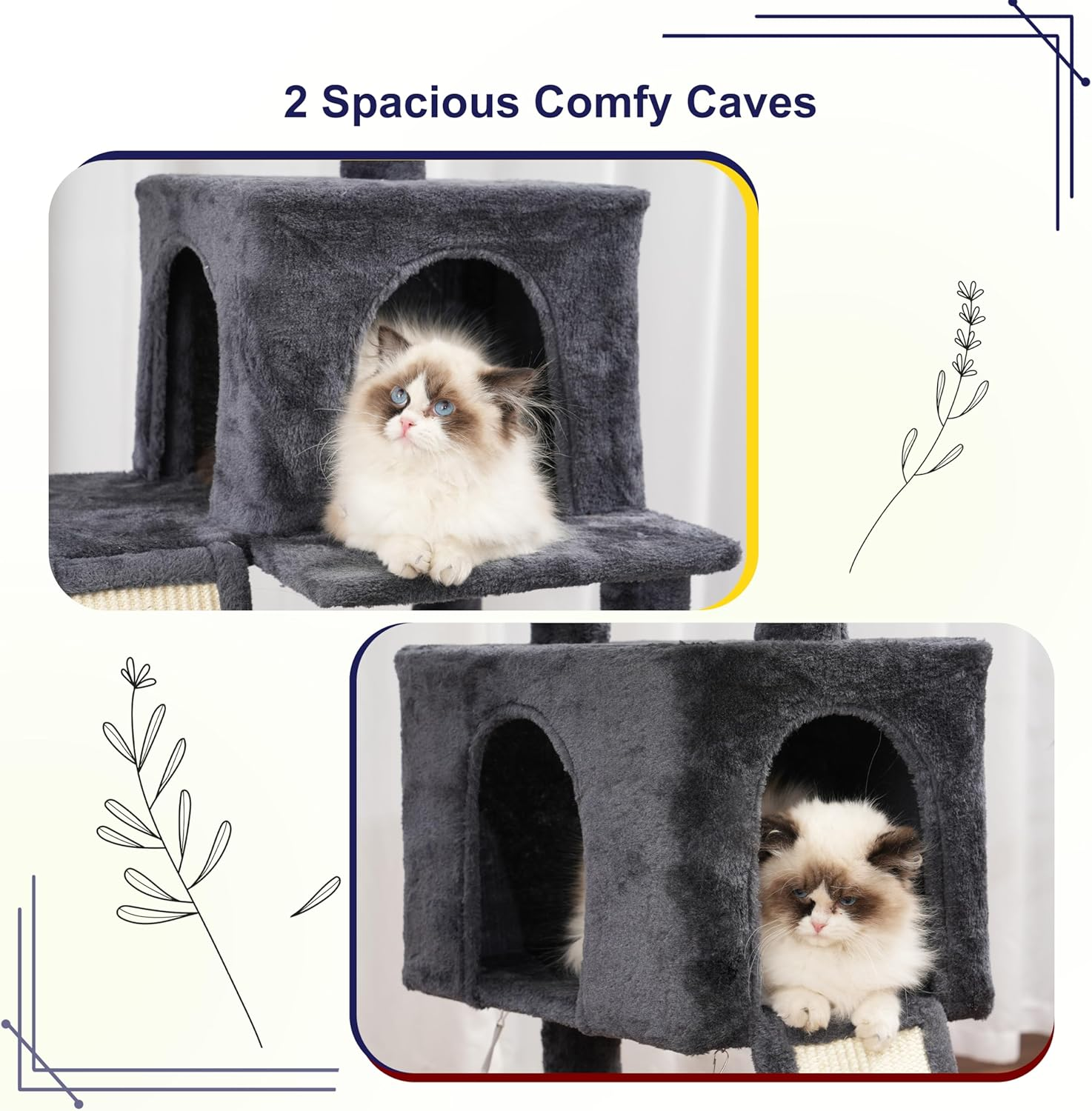 Gitelsnour Cat Tree, 71'' (180Cm) Cat Tower for Indoor Cats Large Adult, Multi-Level Cat Tree Tower with 2 Scratching Boards/Posts, 2 Plush Perches, 2 Cat Condos, Hammock, Smoky Gray GCT032G - Black And Red image number 4