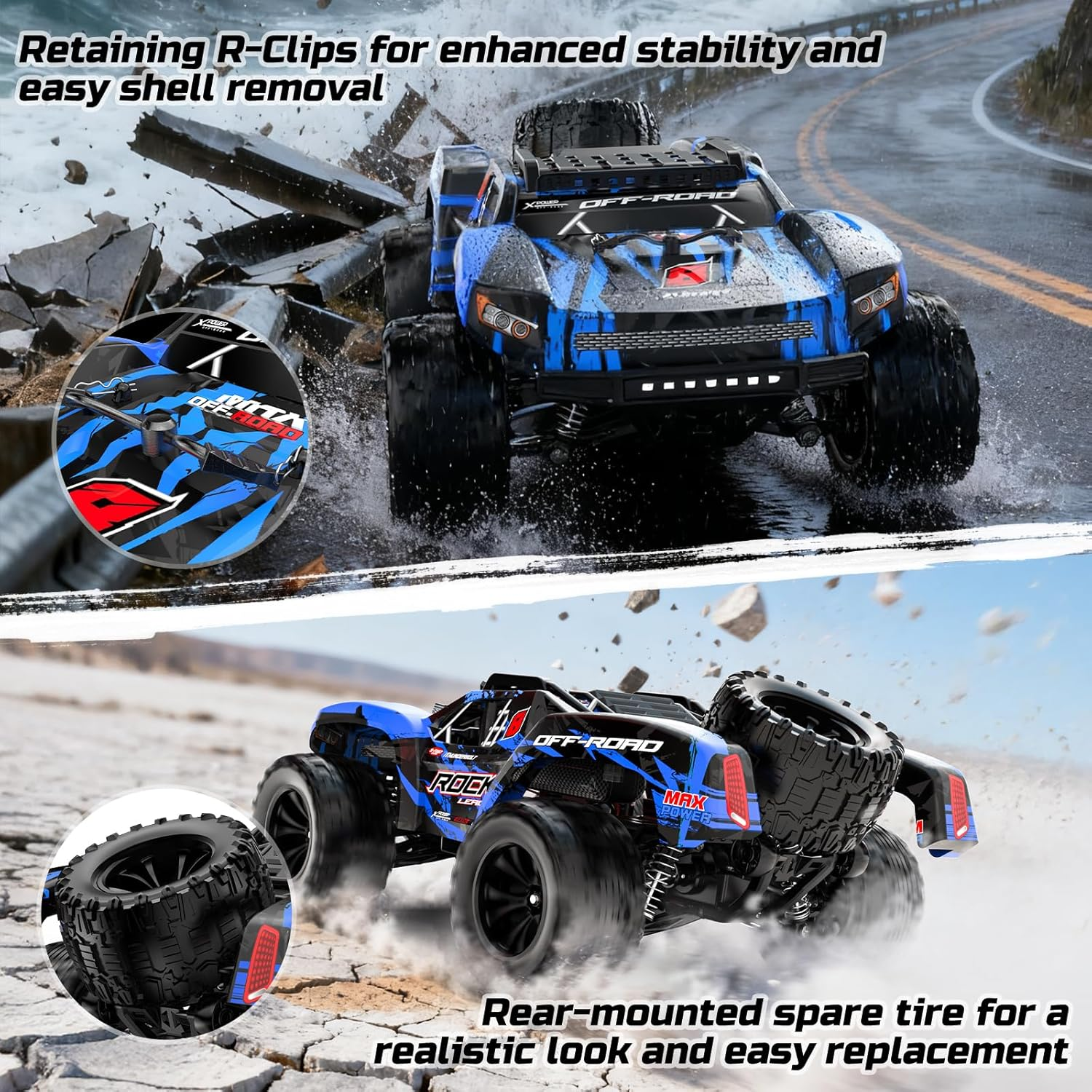 DEERC 9006E 1:12 RC Cars for Adults Boys, 45KM/H Off-Road Short Course Truck, 4WD All Terrain Remote Control Monster Truck, 2.4Ghz Waterproof Car with 2 Rechargeable Batteries, Spare Tire, LED Lights