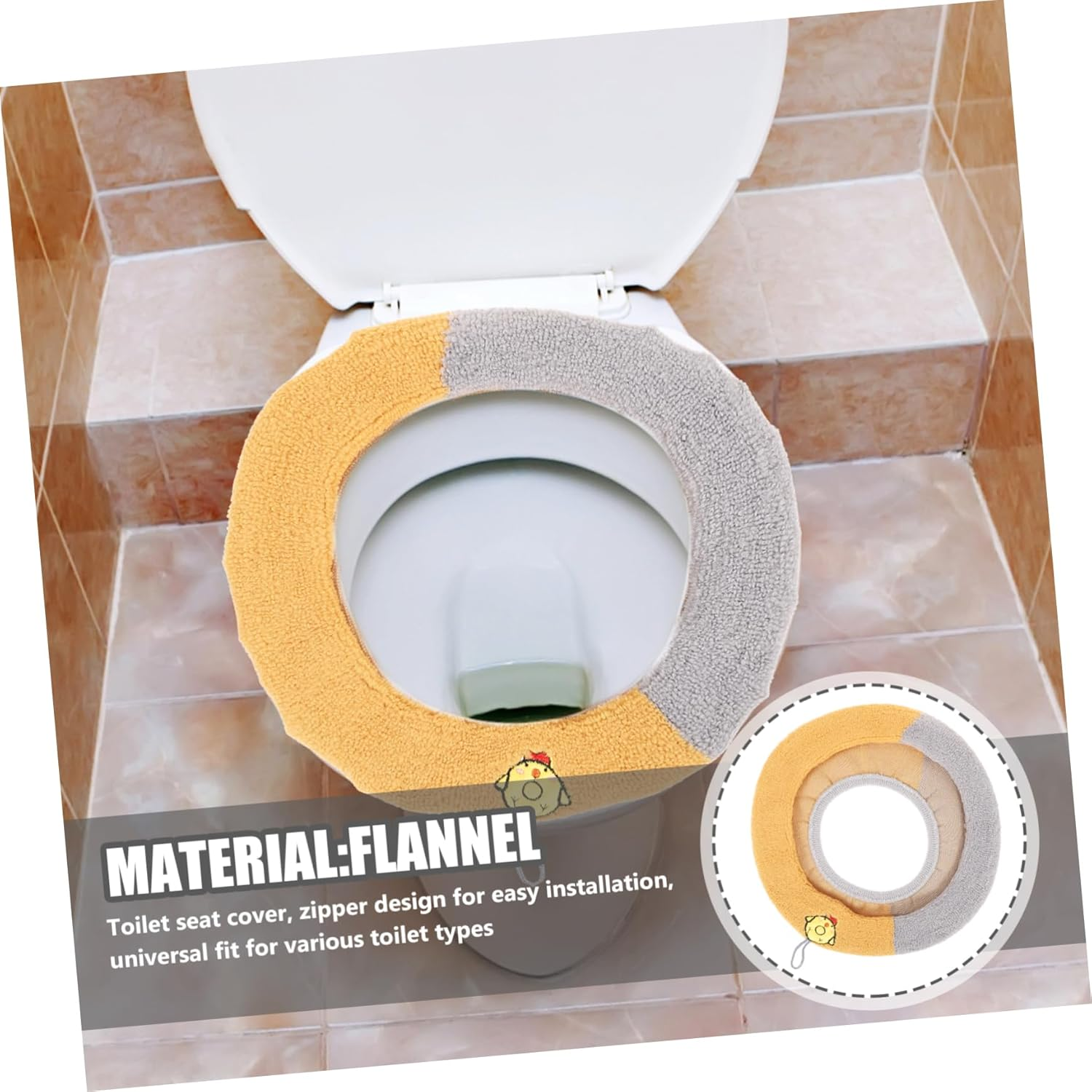 DOITOOL Toilet Seat Cushion Cover Thickened Washable Bathroom Pad Handle Breathable and Comfortable Toilet Seat Warmer Fit for Grey Yellow image number 1