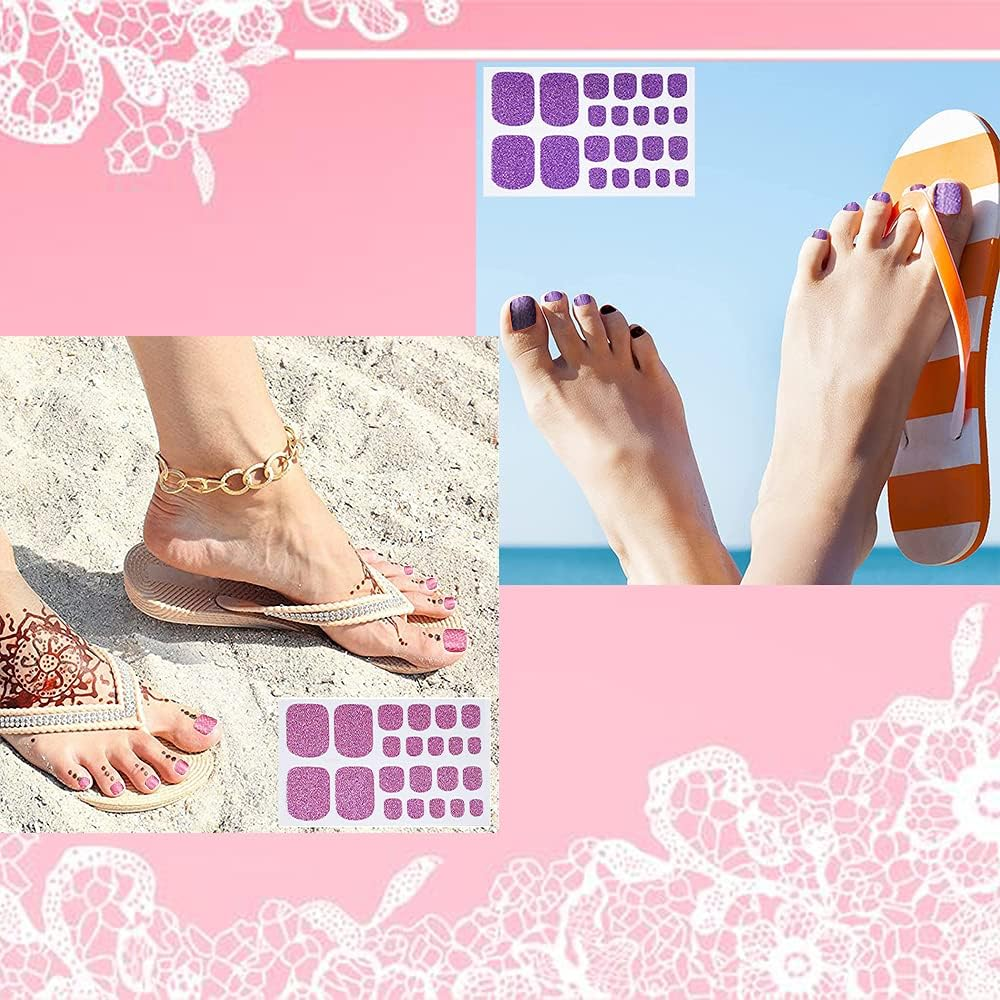 10 Sheets Toe Nail Polish Stickers Glitter Toenail Nail Polish Strips Decals Full Wraps Self Adhesive Toe Nail Tip Full Toe Nail Wraps for Women Girls DIY Nail Decor Art image number 4