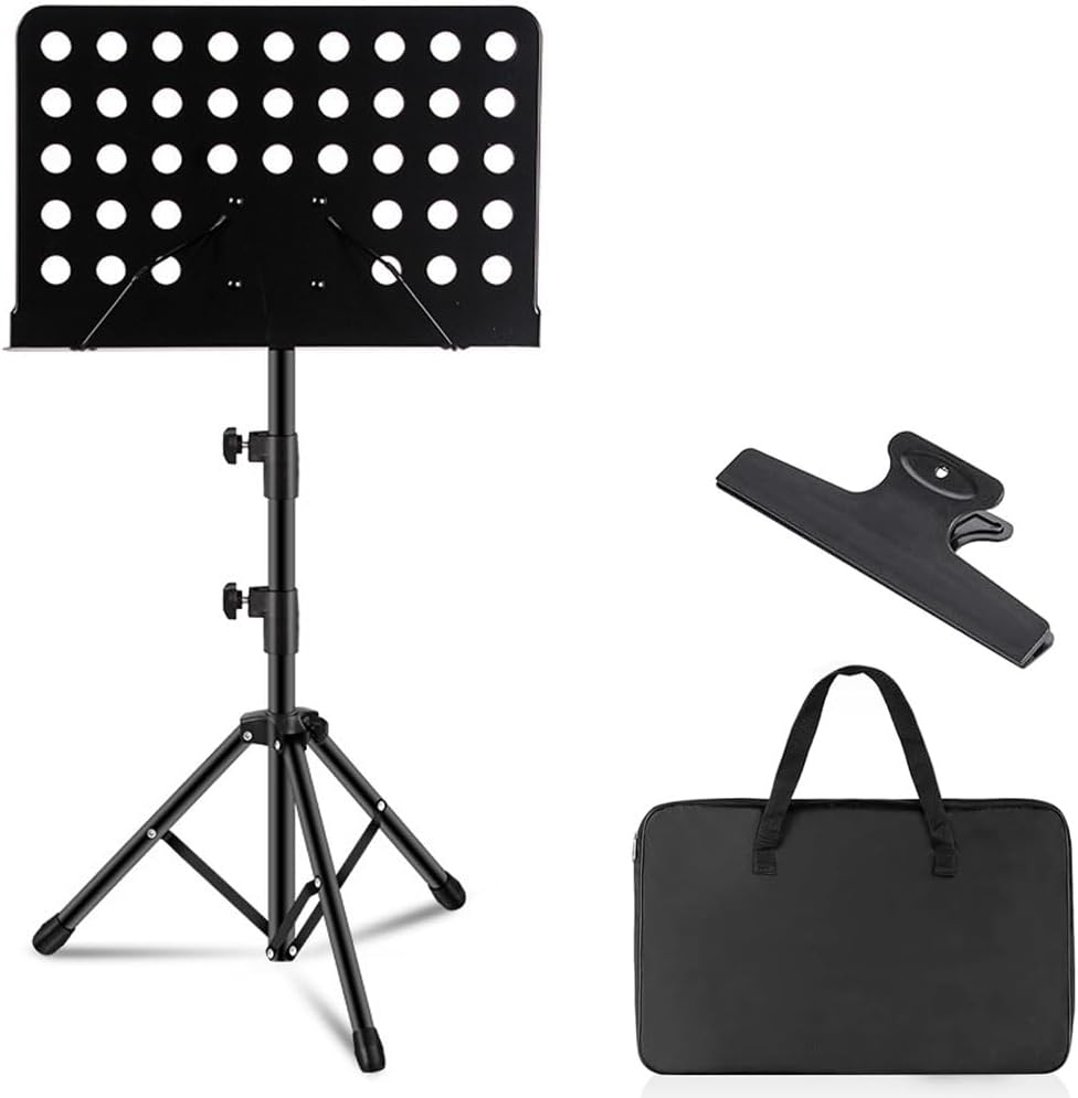 Music Stand, Adjustable Sheet Music Stand Foldable Travel Metal Music Folder and Clip for Instrumental Performance Guitar, Ukulele, Violin Players image number 5