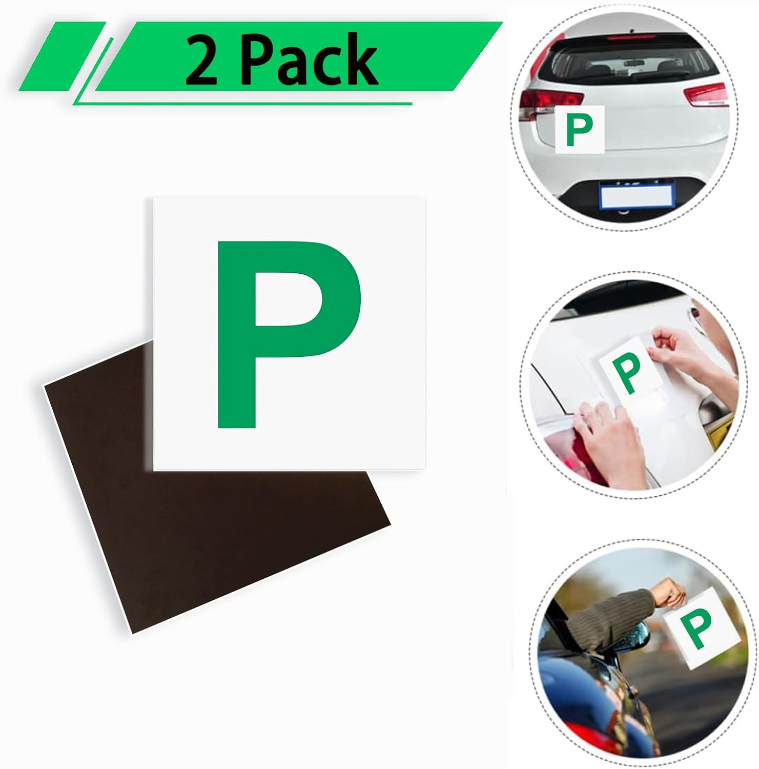 Magnetic Learner Driver Plates, 2 Pack Fully Magnetic Car Green P Plates， Learning Learner Driver Magnetic Plates Green P image number 2