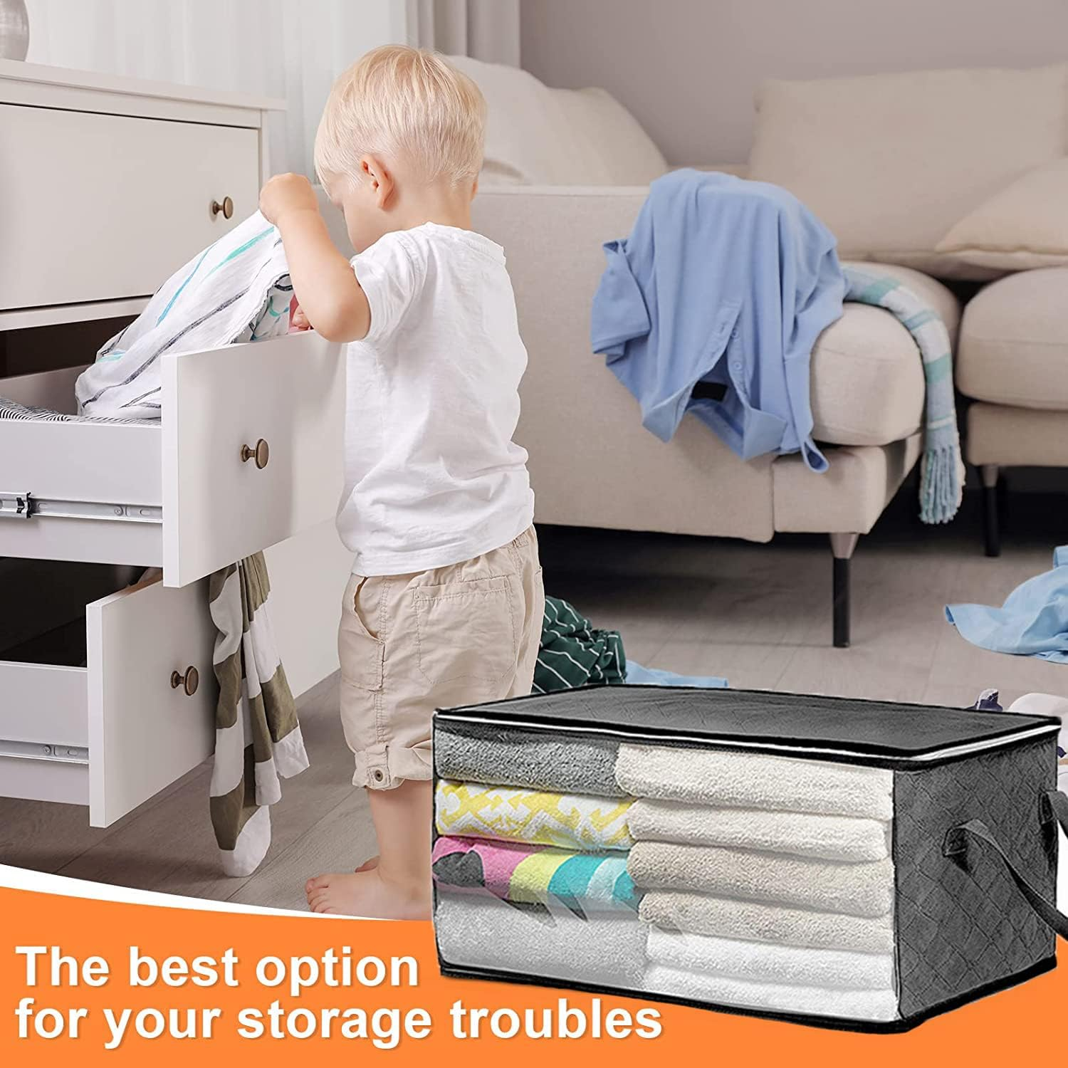 CJWLKJ 54L Clothing & Closet Storage Bags, 6 Pack Closet Organizers and Storage, Clothes Foldable Storage Bins with Handles, Storage Containers for Clothing, Blanket, Comforters, Toys, Bedding, Grey - Grey image number 5