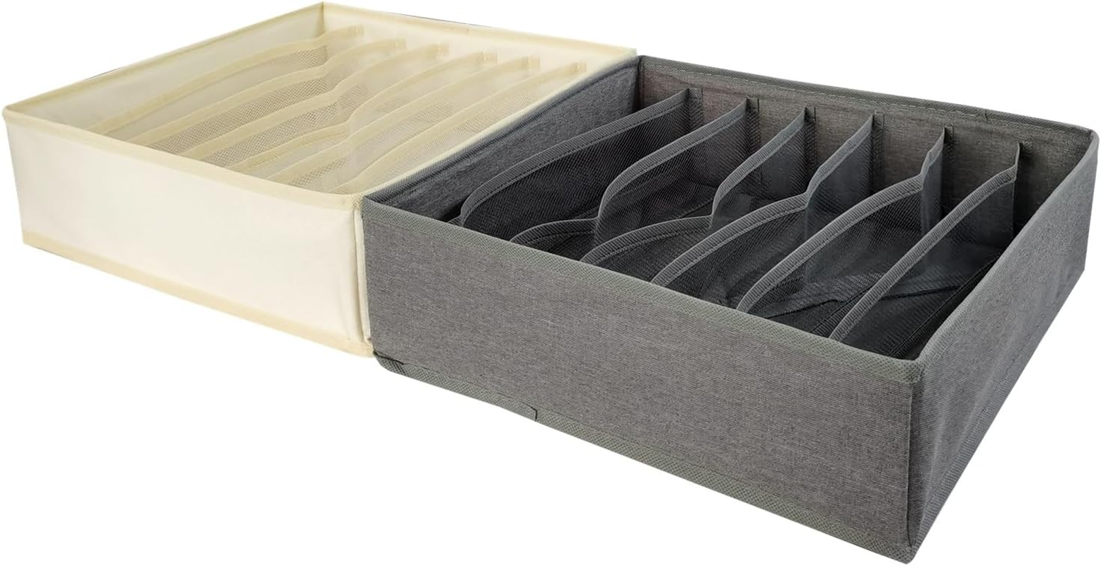 SCIKHEFT 3 Pack Bra Underwear Drawer Organizer Dividers Foldable Dresser Closet Organizers and Storage Boxes for Bra, Socks, Underwear, Ties(Grey) image number 1