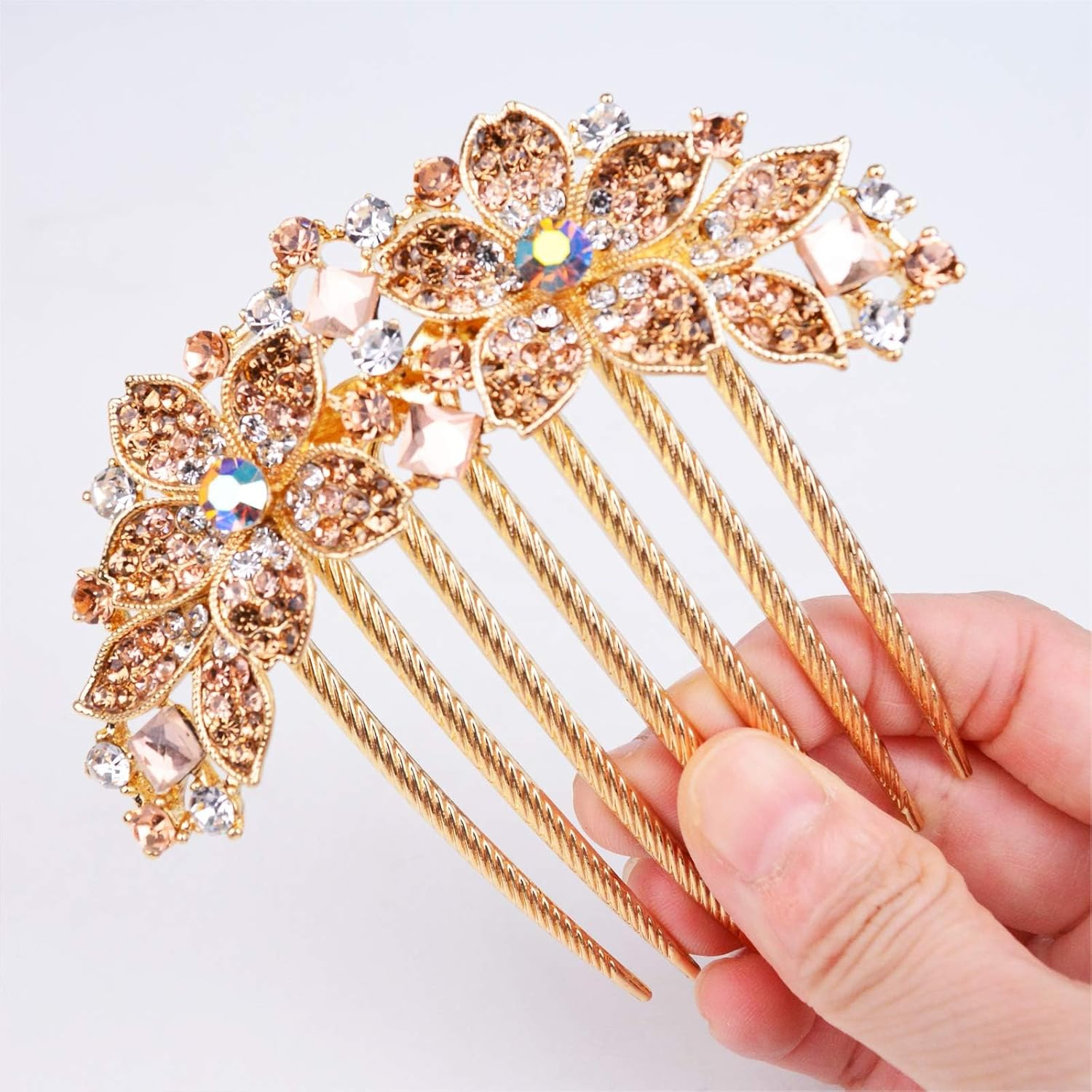 Women'S Hair Comb with Inlaid Flowers and Rhinestones, Bridal Hair Accessories, Hair Side Comb for Girls, Gift (Sparkling) image number 5