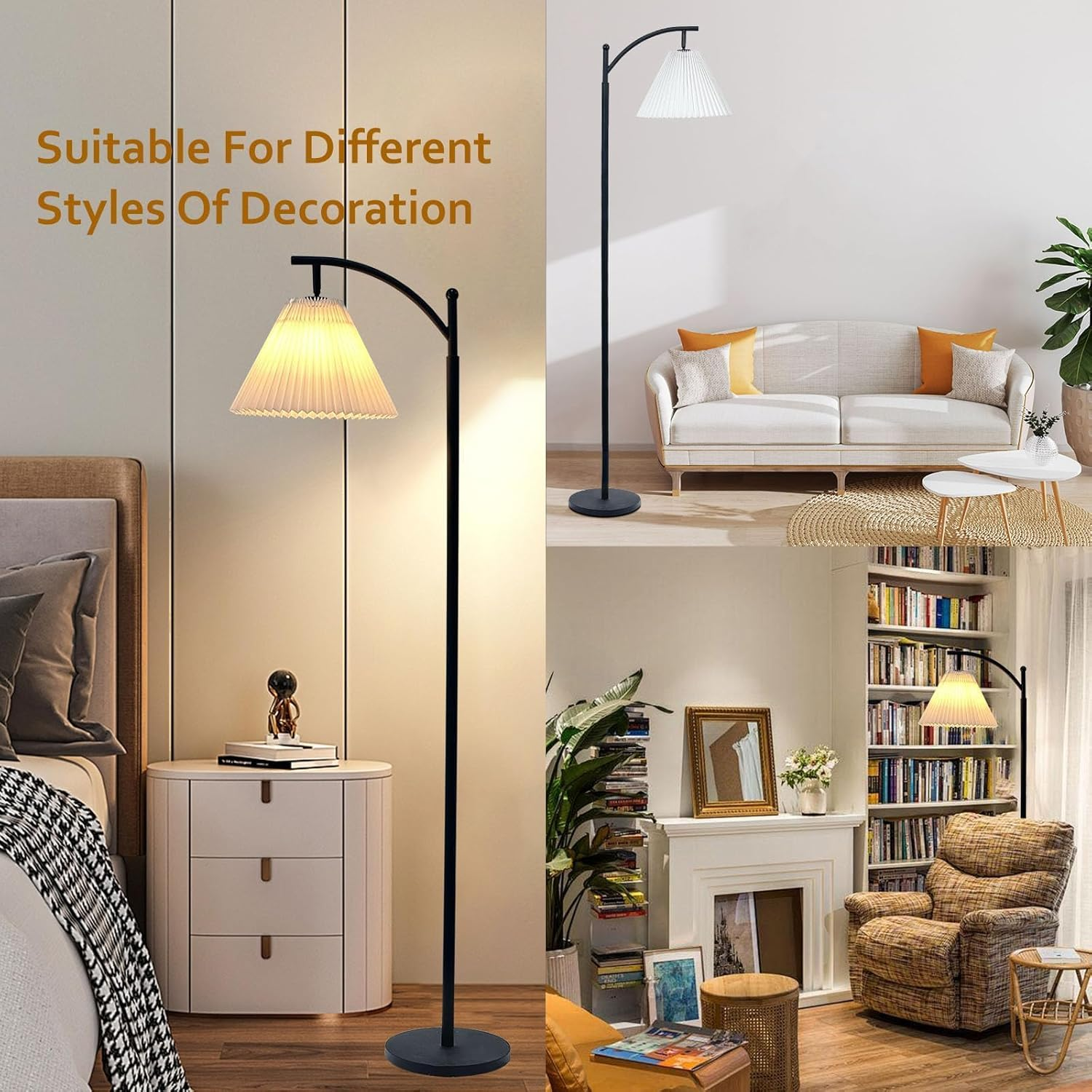 Fabric Shade Adjustable Lamp Head Modern Standing Lamp with 9W 3 Color Temperatures LED Bulb for Living Room, Reading, Office, Bedroom, Hotel image number 3