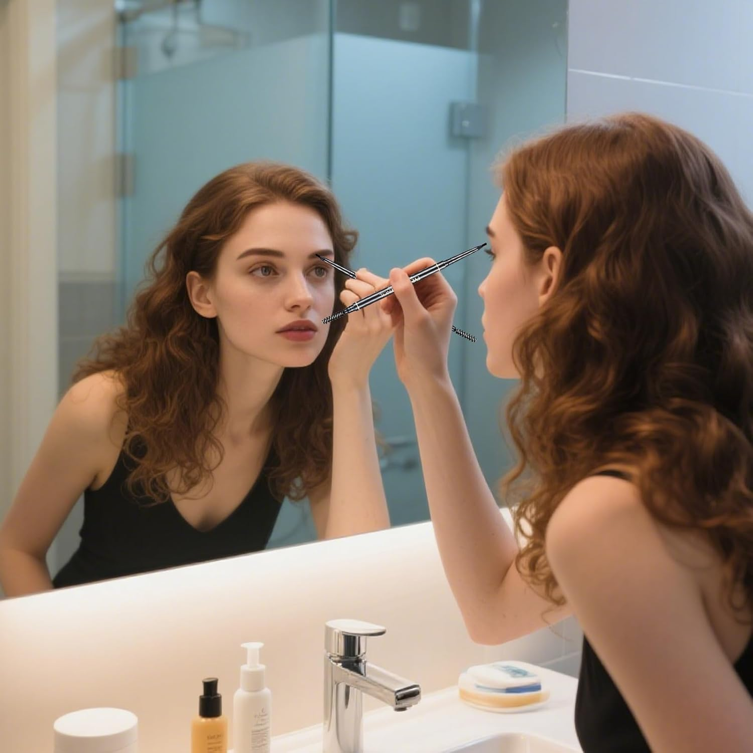 Dual-Ended Eyebrow Pencil Micro Pencil with Eyebrow Brush Sweat-Proof Ultra-Fine Pencil Tool for Shaping Defining and Filling Suitable for Beginners Makeup Artists and Beauty Enthusiasts (Black) image number 5