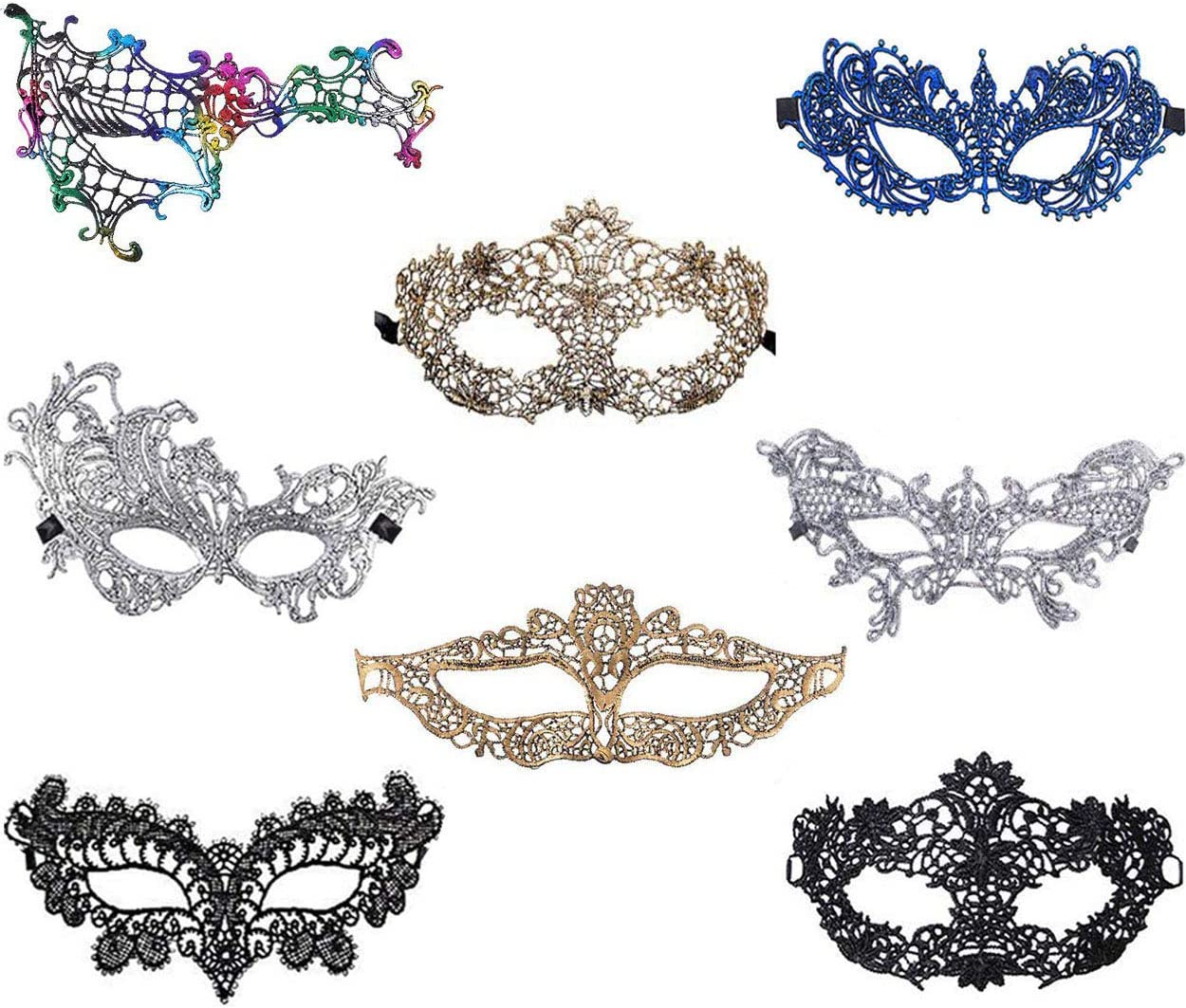 Imapo Masquerade Masks 8 Pack, Sexy Women Girl Lace Eye Mask, Opera Halloween Dancing Evening Party Elegant Mardi Gras Lady Eye Mask (Multicolor, 8 Pack) image number 1
