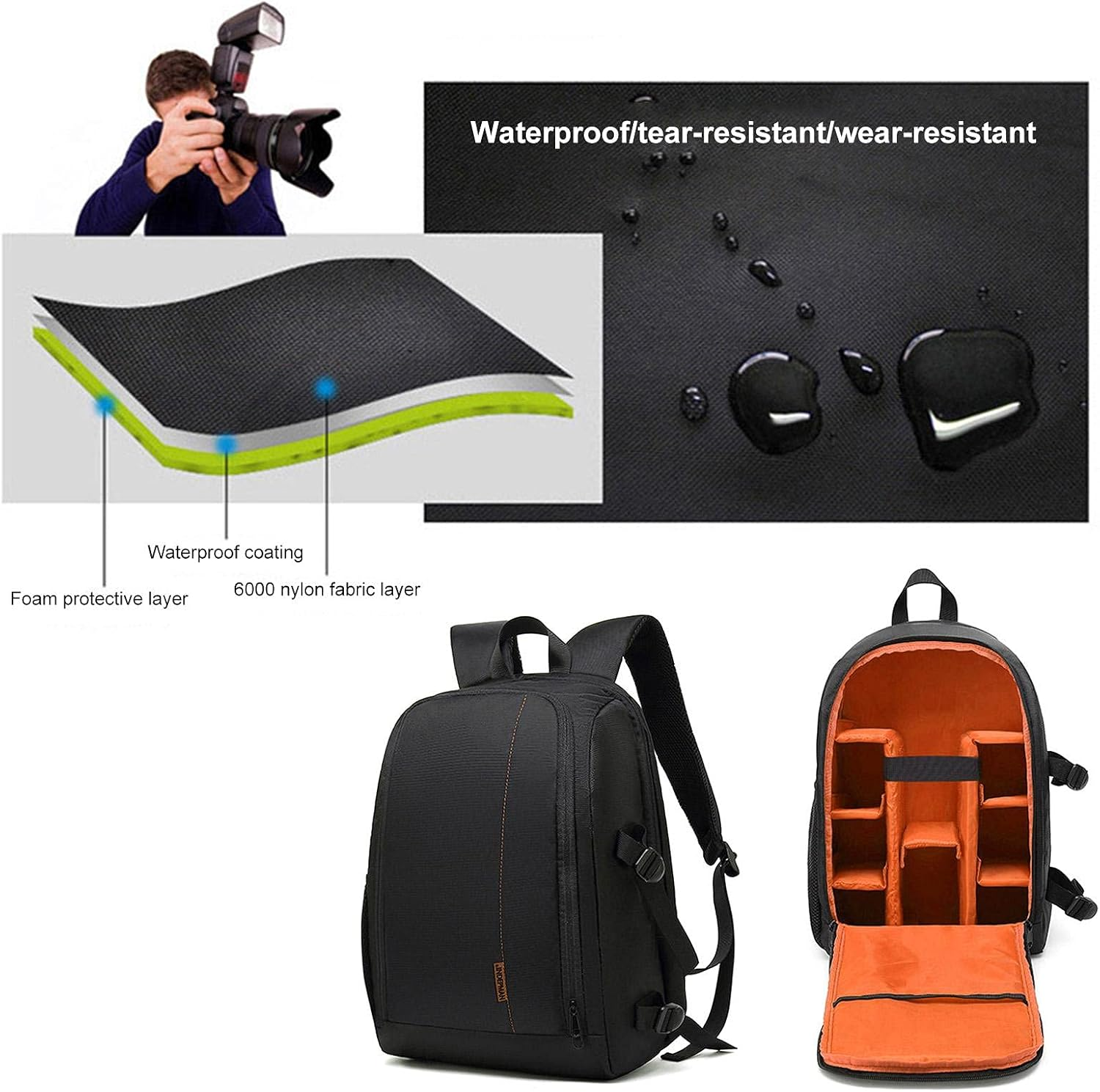 Camera Backpack Bag DSLR, Large Waterproof Camera Backpacks for Photographers, Camera Case for SLR DSLR Mirrorless Camera Compatible with Camera and Lens Tripod image number 4