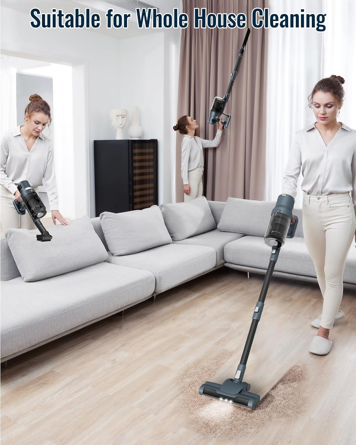 SINCHEREU Cordless Vacuum Cleaner, 30Kpa/300W/45 Minutes Lightweight Vacuum, 6-In-1 Cordless Upright Vacuum Cleaner with Wall Mounted Charging Station, Removable Battery for Home image number 5