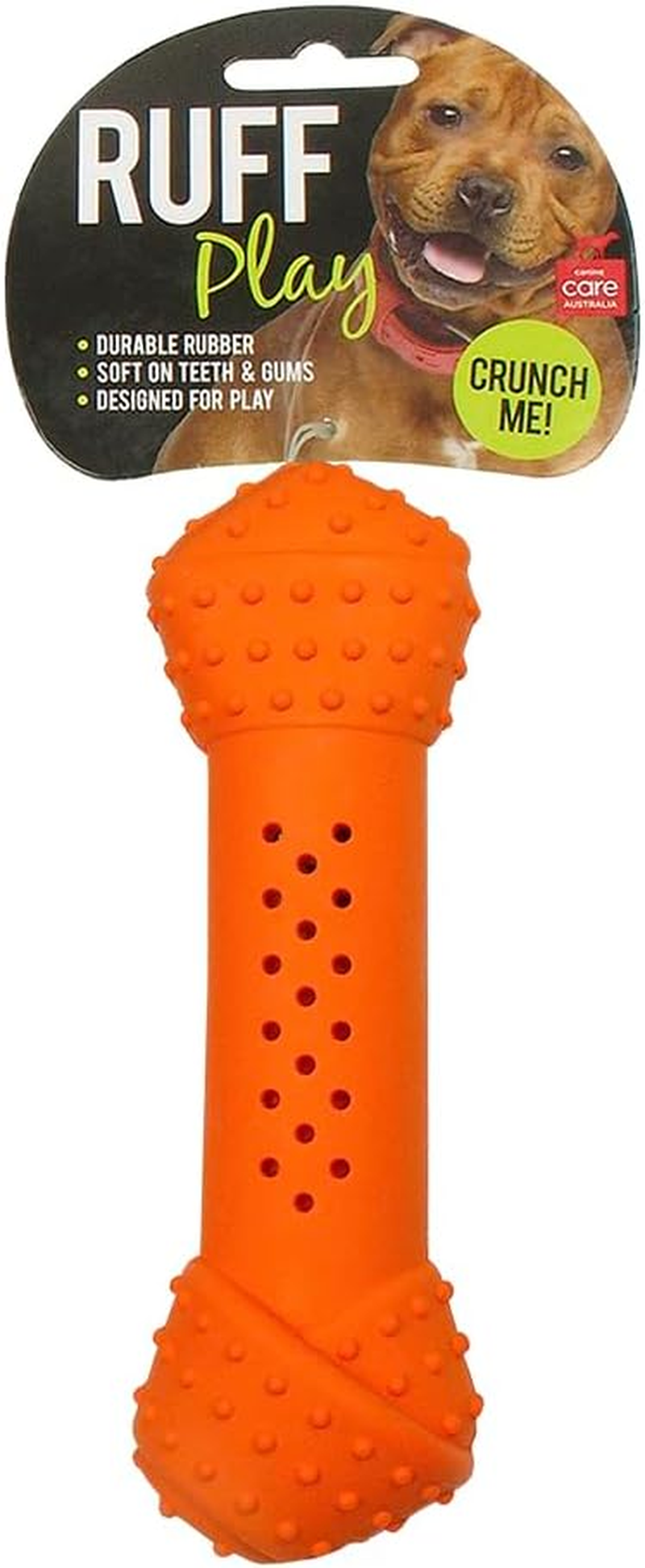 Ruff Play Crunchy Knot Bone Dog Toy, Large, 17.5Cm, Orange - Dog Teething Toy, Durable, Rubber Chew Toys, Squeaky Dog Toy, Crunchy Noise, Aids Dogs Dental Health