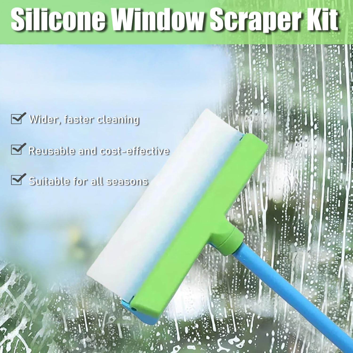Window Cleaning Kit Squeegee Silicone Window Squeegee Kit 3 in 1 Window Cleaning Scraper for Shower Glass Mirror Door Car Effective Glass Cleaning Tool image number 5