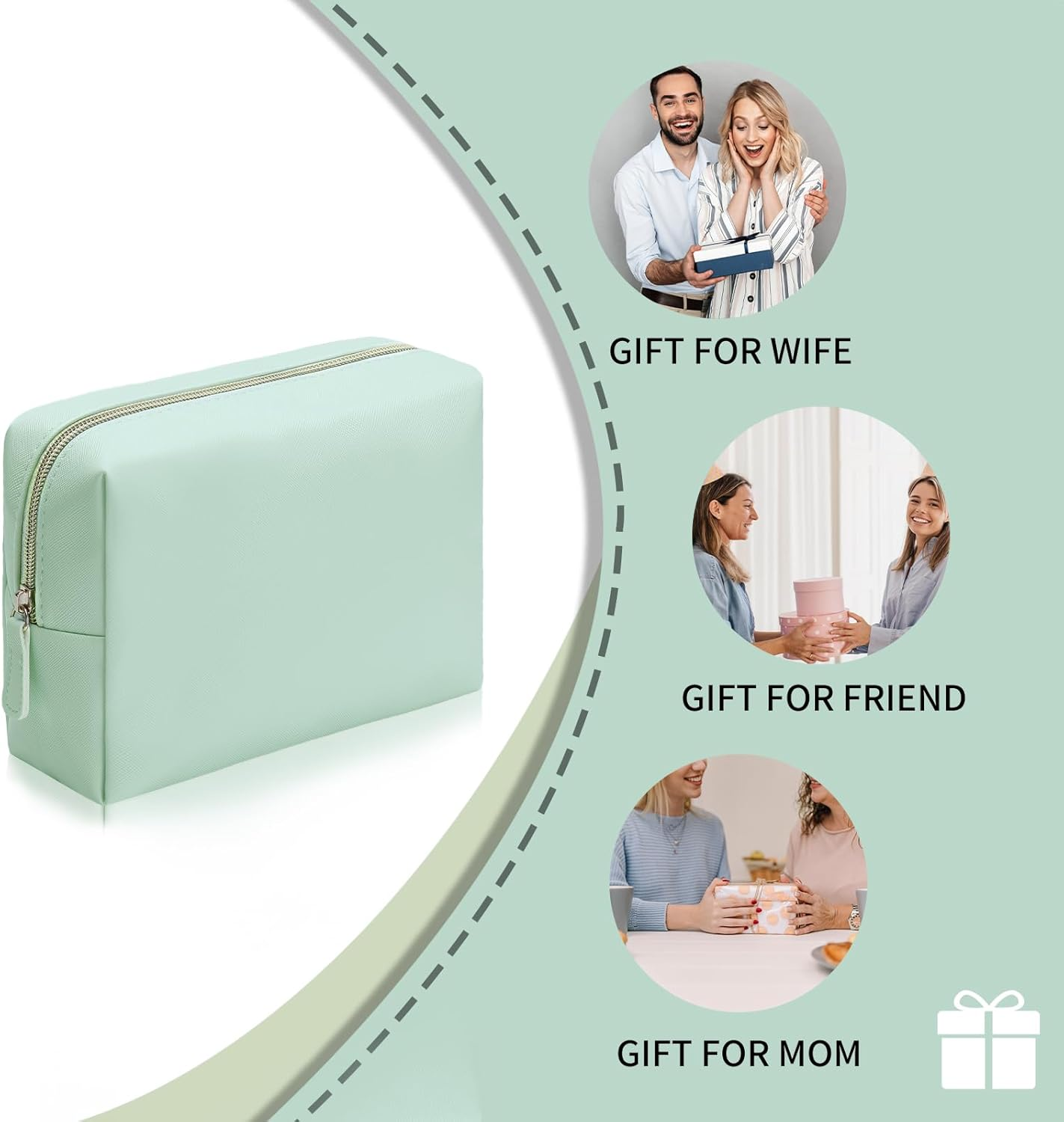 Makeup Bag Cosmetic for Women, Small Purse Pouch Waterproof PU Leather Portable Versatile Fashion Zipper, Green image number 3