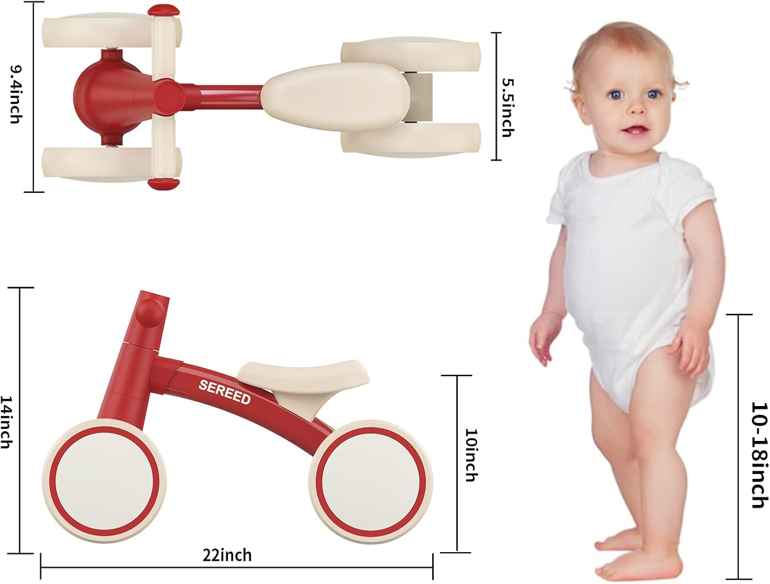 SEREED Baby Balance Bike for 1 Year Old Boys Girls 12-24 Month Toddler Balance Bike, 4 Wheels Toddler First Bike, First Birthday Gifts - Blue image number 3