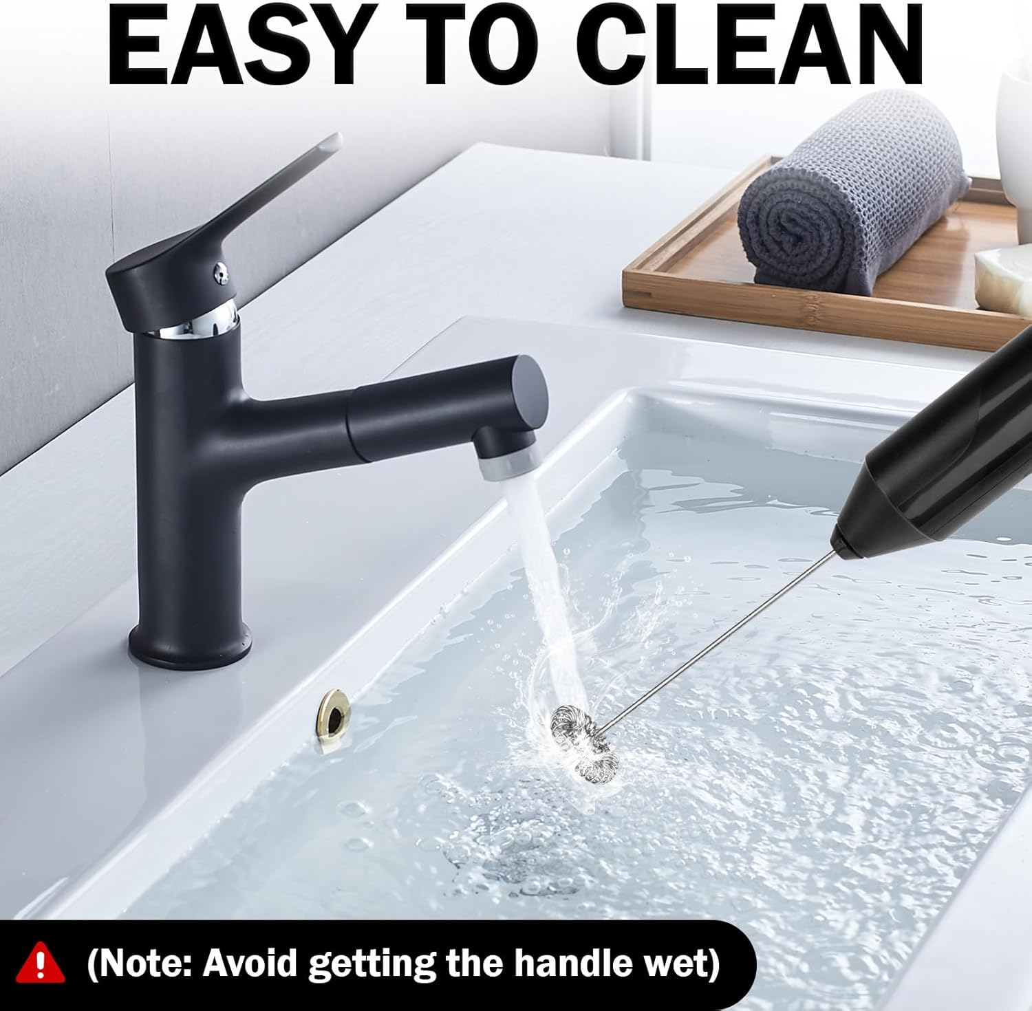 Tonjin Milk Frother Wand for Coffee, New Upgraded Battery Powered (Not Included) Electric Handheld Drink Mixer for Matcha, Latte, Cappuccino, Frappe, Chocolate,304 Stainless Steel Whisk Black image number 1