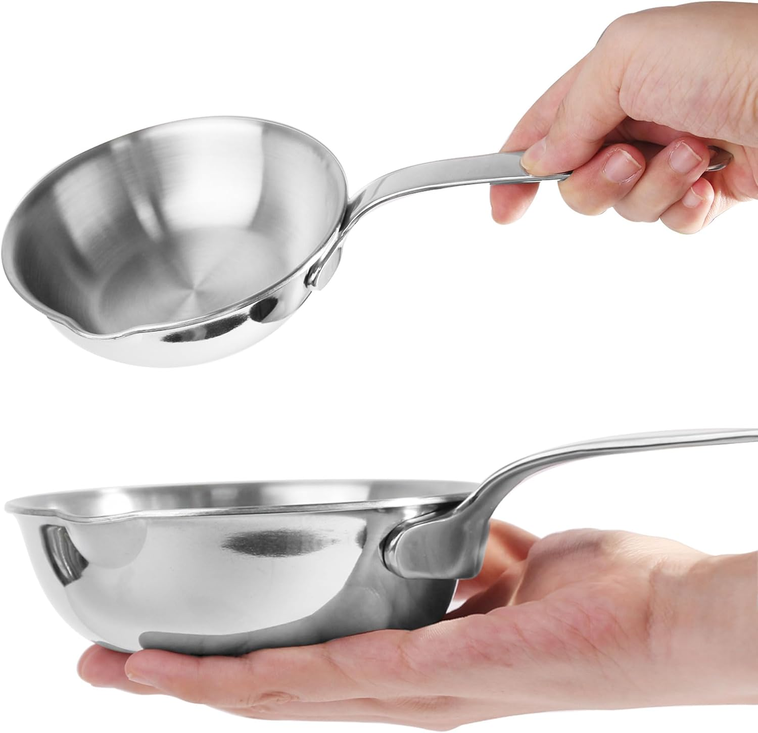 IMEEA 13Cm Mini Egg Pan Omelet Pan Sauce Pan Mini Frying Pan SUS304 Stainless Steel Butter Warmer with Spout Portable Camping Cooking Pan