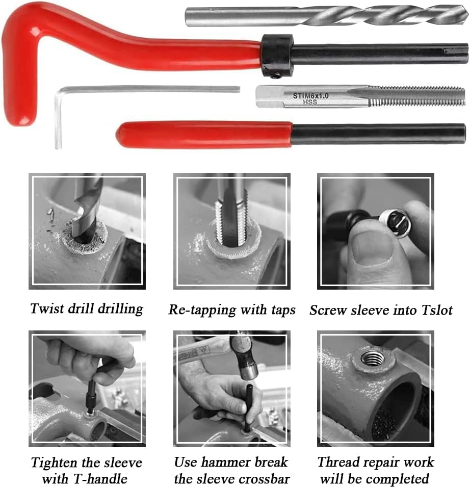 30 Pcs Stripped Thread Repair Insert Kit, Stainless Steel M6 X 1Mm Damaged Thread Repairing Tools, Rethread Recoil Repair Kits Compatible Hand Tool Set for Automatic Repairing image number 1