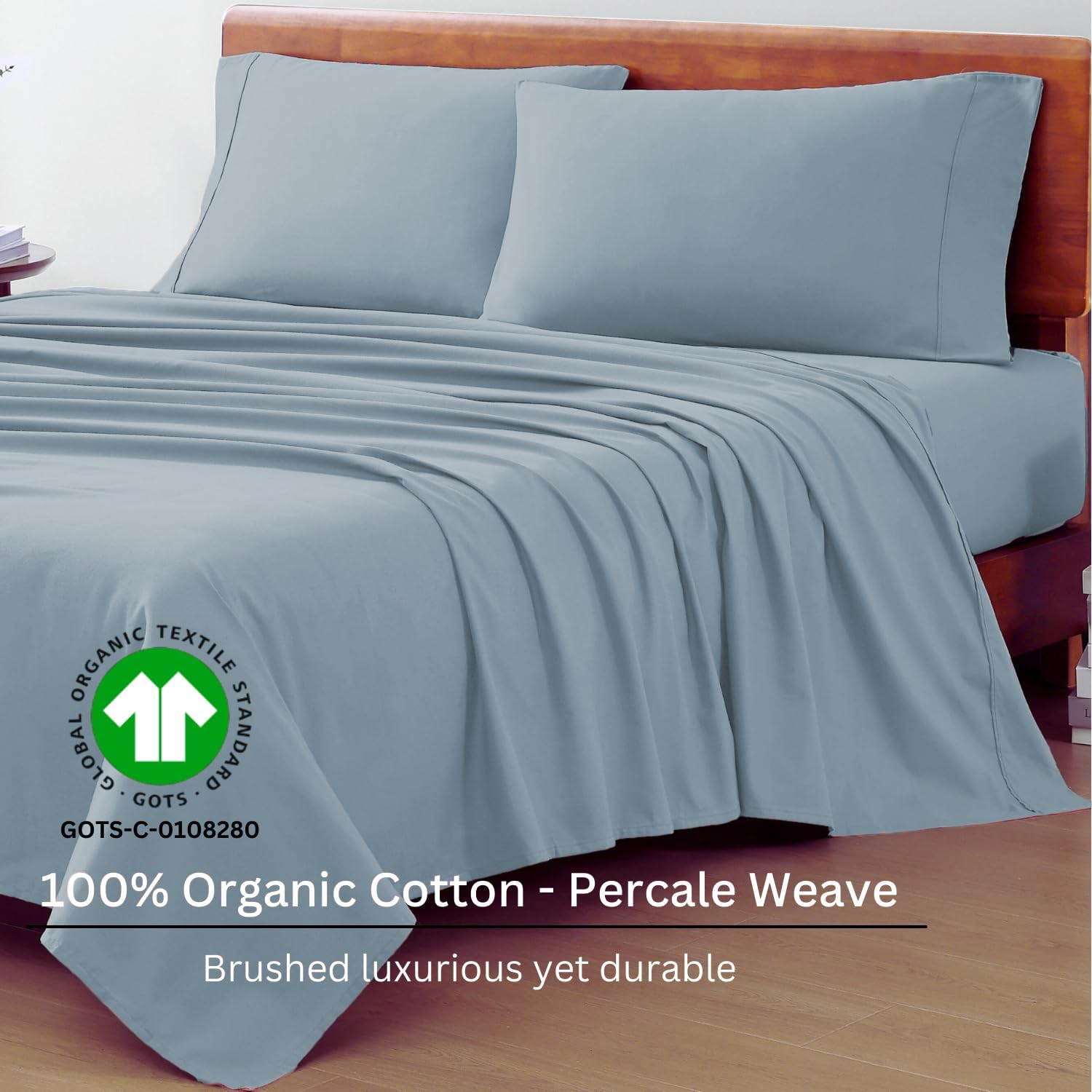 LANE LINEN 144TC Single Bedsheet with Pillow Cover | 100% Organic Cotton 2 Pc Bedding Set (2.24 M X 1.5 M) | Eco-Friendly & Sustainable | Luxury Bedding Set (French Blue,Single) image number 3