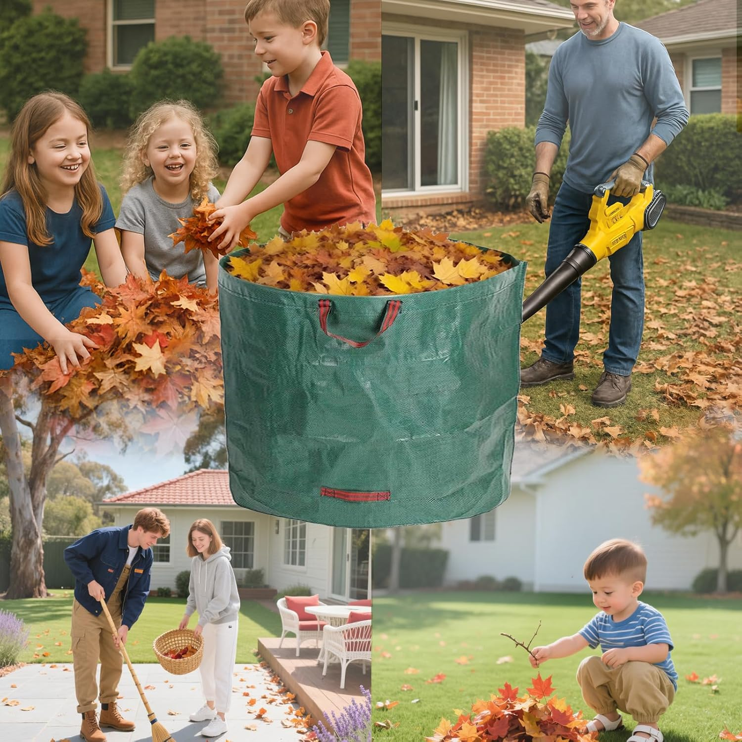 3 Pack Reusable 500L Heavy Duty Garden Waste Bags with Handles - Polypropylene Laminated Grid Fabric, for Collecting Yard Debris, Leaves & Grass Clippings image number 3