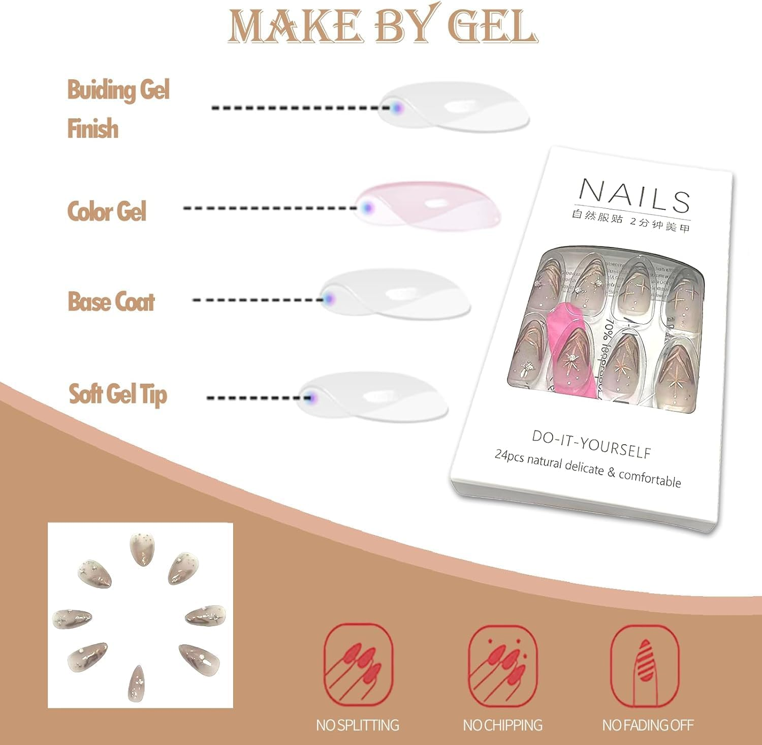 LYMCY Press on Nails French,Three-Dimensional Irregular Sun and Moon False Nails, Artificial Nails for Women and Girls -24 Pcs image number 3