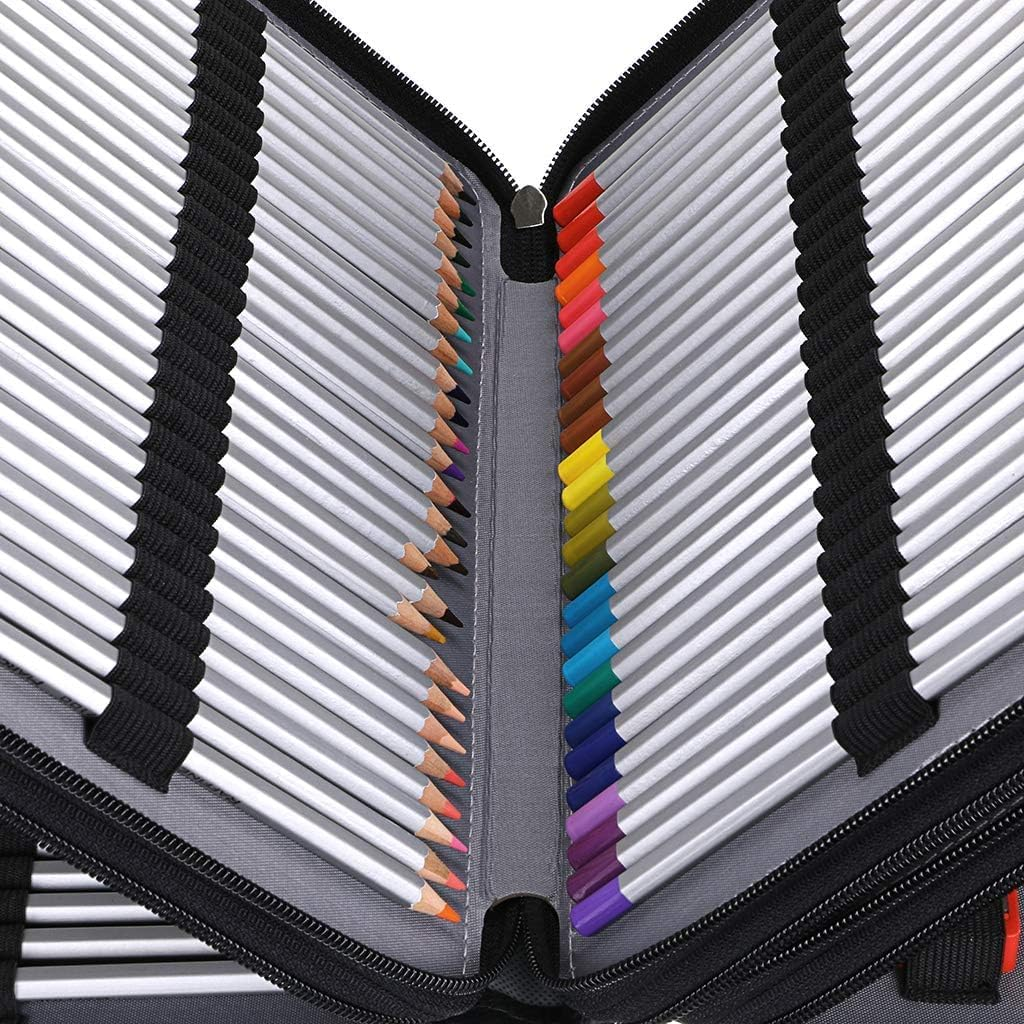 200 Slots Colored Pencil Organizer - Deluxe PU Leather Pencil Case Holder with Removal Handle Strap Pencil Box Large for Colored Pencils Watercolor Pencils (Slots Black) - Black Flamingo image number 4