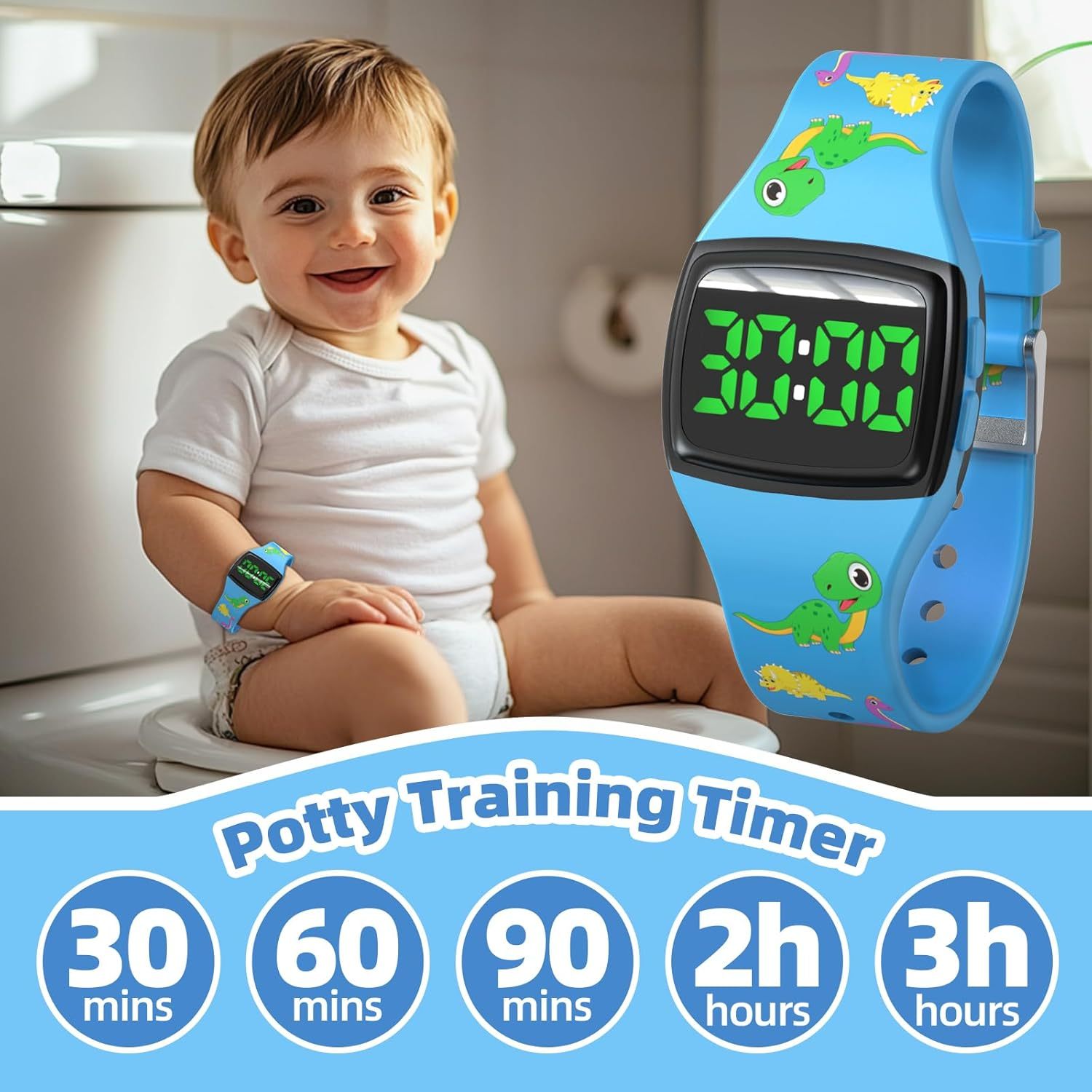 711TEK Potty Watch for Toddler Boys &ndash; Magnetic Rechargeable Potty Reminder for Kids, Fun Timer Alerts, Waterproof Potty Training Timer, Soft Adjustable Strap for Stress-Free Potty Training image number 2