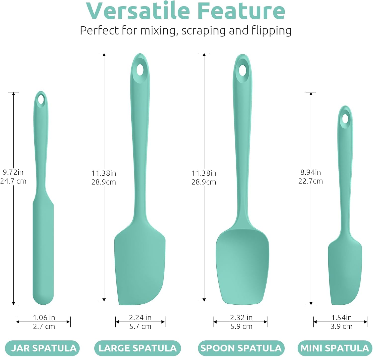 315℃ Heat Resistant Silicone Spatula: U-Taste High Heat Proof Flexible Bpa-Free Non-Stick Bowl Scraper, Seamless Rubber Kitchen Utensils for Baking Cooking Mixing Cookware Set of 4 (Teal/Aqua Sky) image number 3