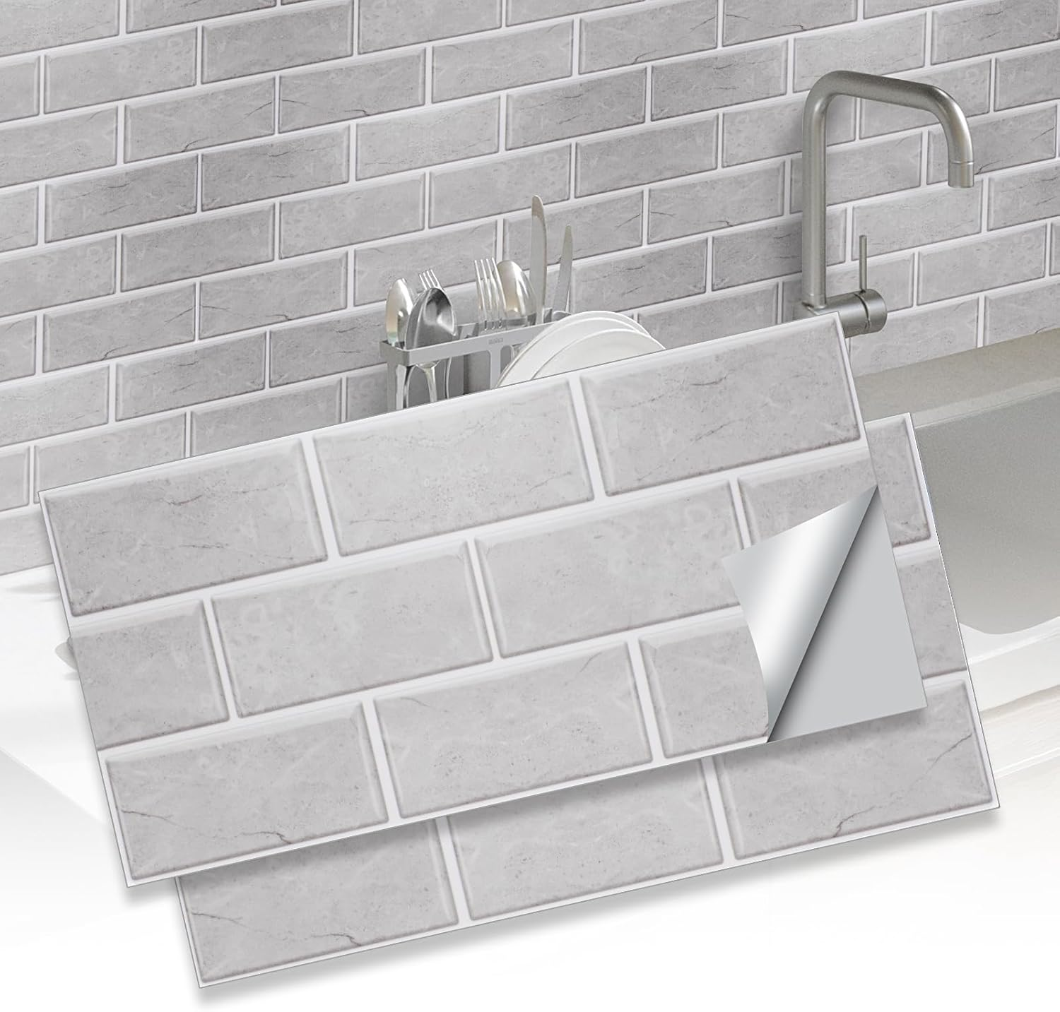 Ztowoto 12 PCS Tile Stickers Self Adhesive,Waterproof Peel and Stick Wall Tiles 30X15 Cm，Non-Slip 3D Stick on Tiles，Self Adhesive Wall Tiles for Bathroom Kitchen Living Room Bedroom (12, Blue-Gray)