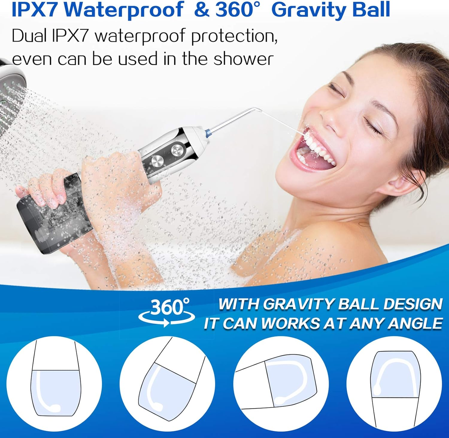 Water Flosser for Teeth Cordless with 5 Modes, Binefia 360&deg; Rotation Oral Irrigator, IPX7 Waterproof, 300ML & 6 Jet Tips Water Pick Teeth Cleaner, USB Rechargeable for 35-Days Use at Home/Travel image number 2