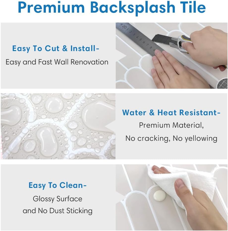 COMSTICKC Thicker Beige Peel and Stick Tile,10 Sheets of 12''X12'', 3D Fish Scale Peel and Stick Backsplash Tile Stickers Vinyl Backsplash Kitchen Bathroom Waterproof Removable - Fish Scale - Pink image number 4