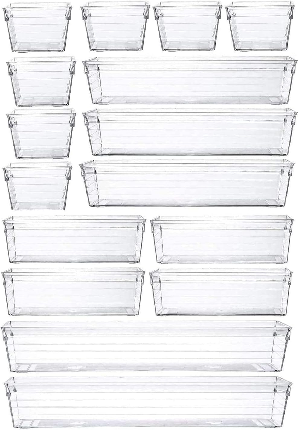 Grace Store 15 PCS Clear Plastic Drawer Organizer Tray for Makeup, Kitchen Utensils, Jewelries, and Gadgets image number 1