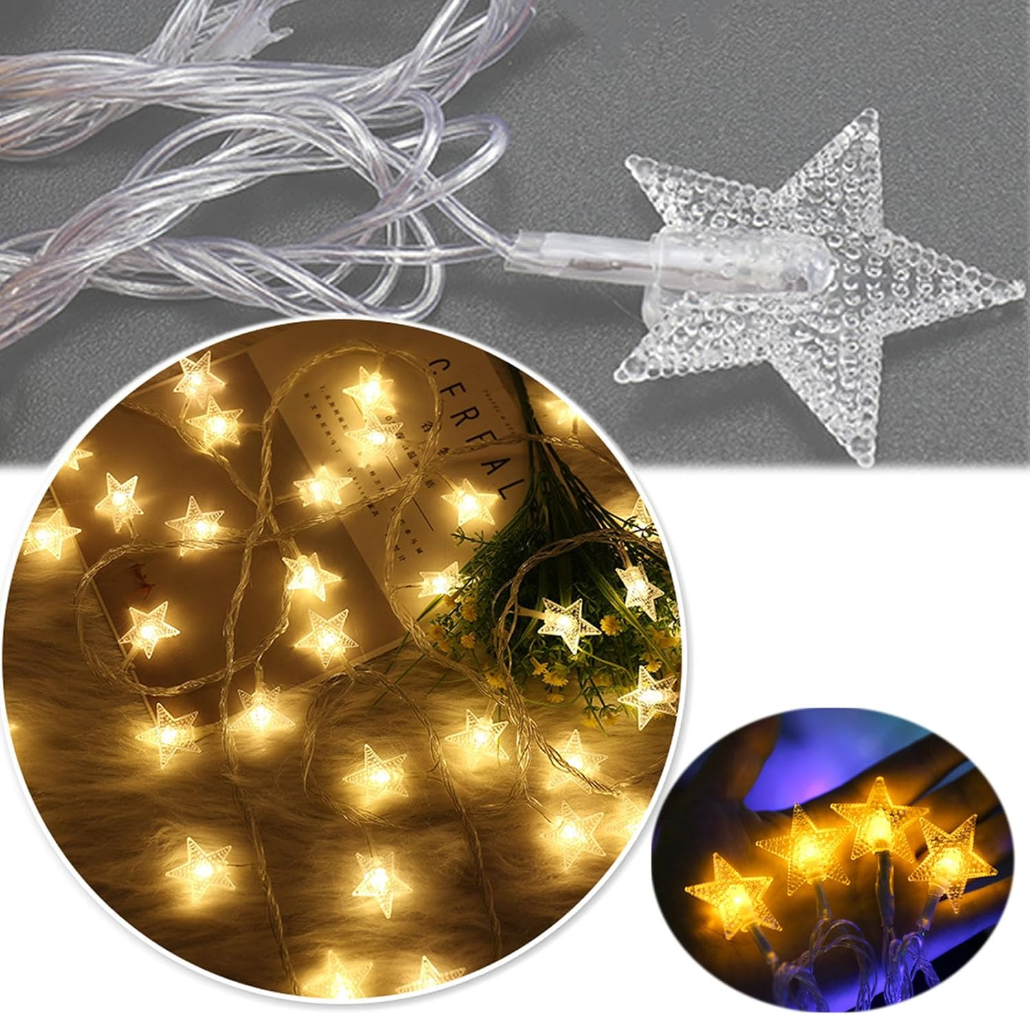 Shgarden Star String Lights Battery Operated(Not Included) USB 33FT 80 LED Twinkle Lights Hanging Star Fairy String Lights for Bedroom Porch Patio Garden Tent Holiday Decorations SH0074 (Warm White) image number 4