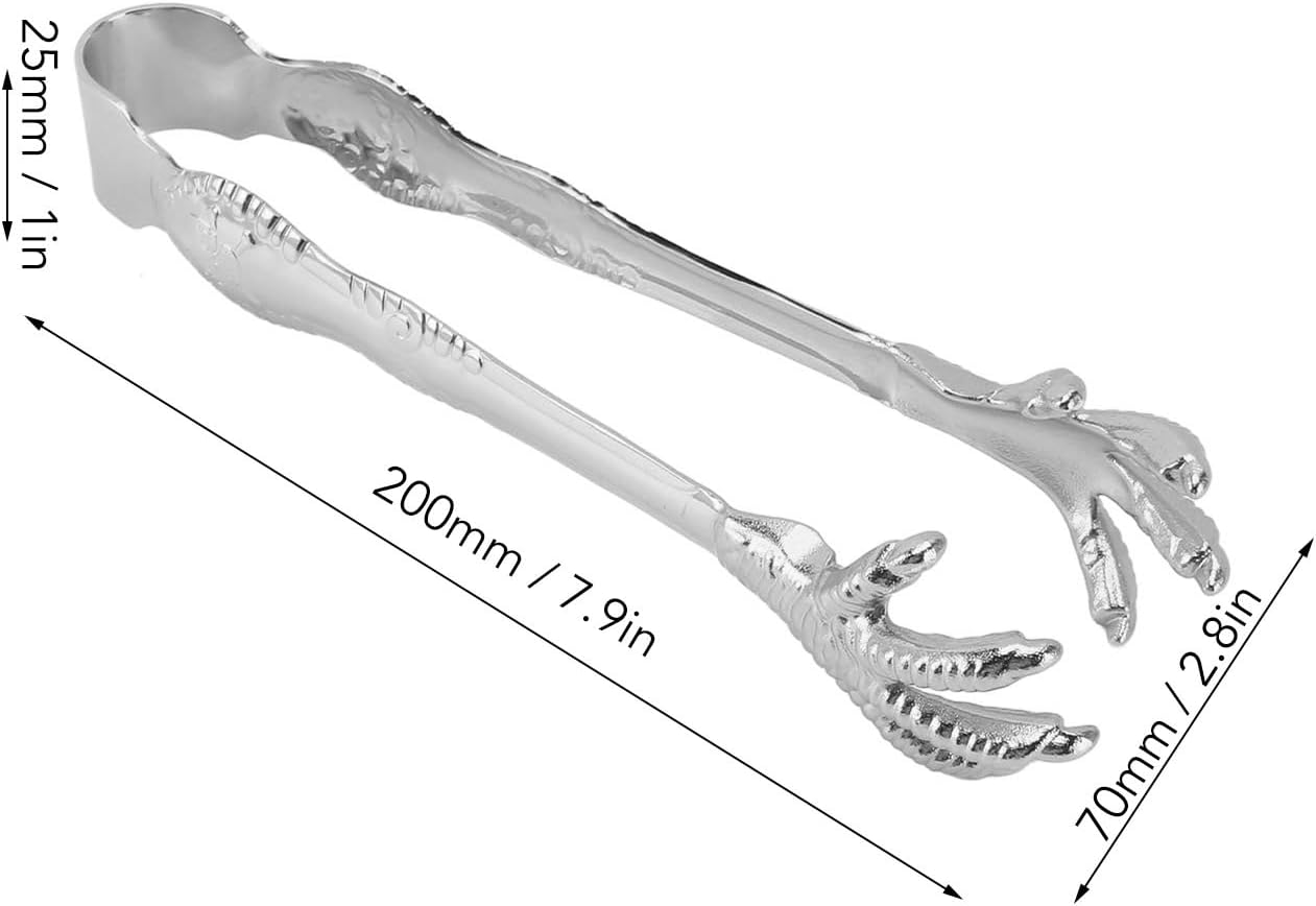 7.9 Inch Special Eagle Claw Shape Ice Tongs, Stainless Steel Chicken Feet Ice Tongs Kitchen Serving Tongs, Bar Hockey Tongs for Home Use Grill BBQ Salad (Silver) image number 3