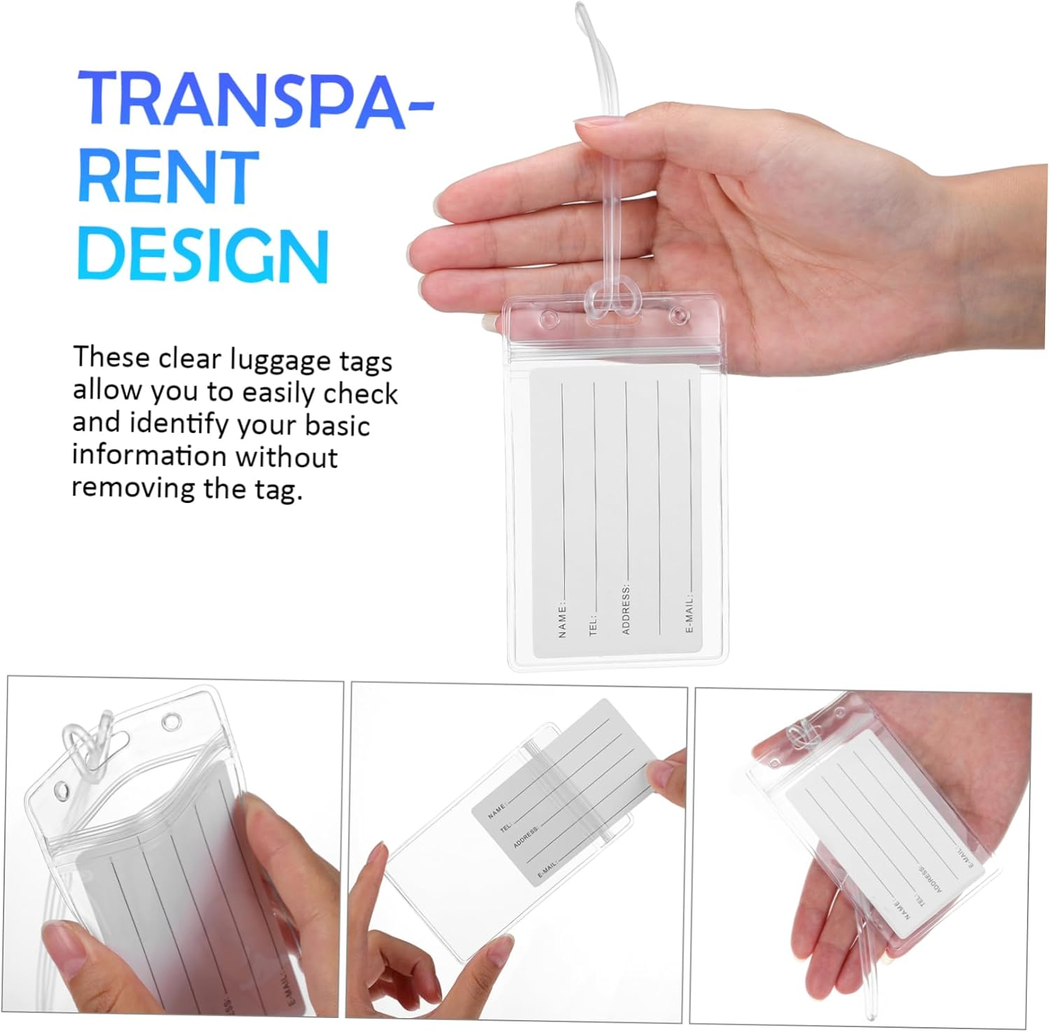 DIKACA Clear Luggage Tags Reusable Travel Tag Card Holders with Loops Plastic Sleeves for Suitcases Backpacks More Resealable Closure for Easy Updates image number 6