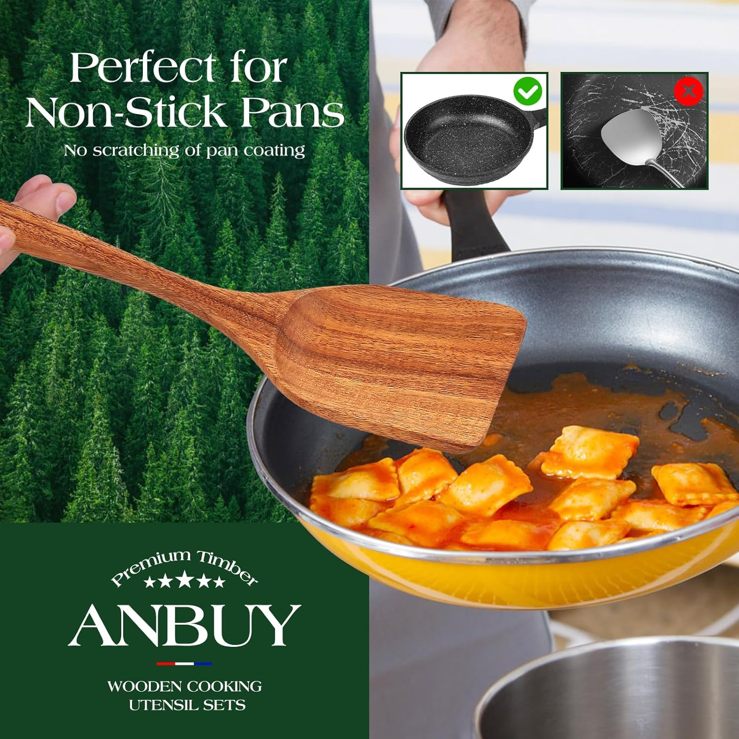 Teak Wooden Kitchen Utensil Set - Non-Toxic Wood Cooking Utensils, Wood Utensils, Wooden Utensil Set (10PCS), Heat-Resistant for Home Kitchen